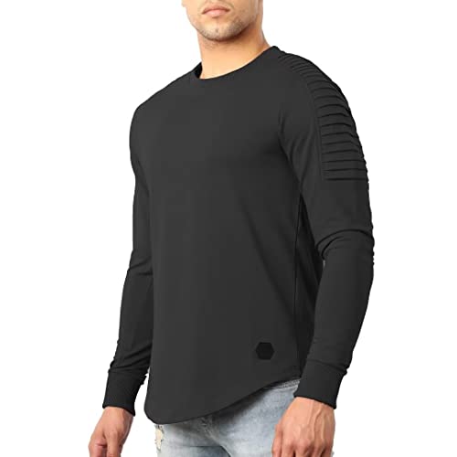 Men's Long Sleeve Casual T-Shirts - Breathable Workout Running Tee Shirt with Pleated Design - Perfect for Gym, Jogging, and Everyday Wear