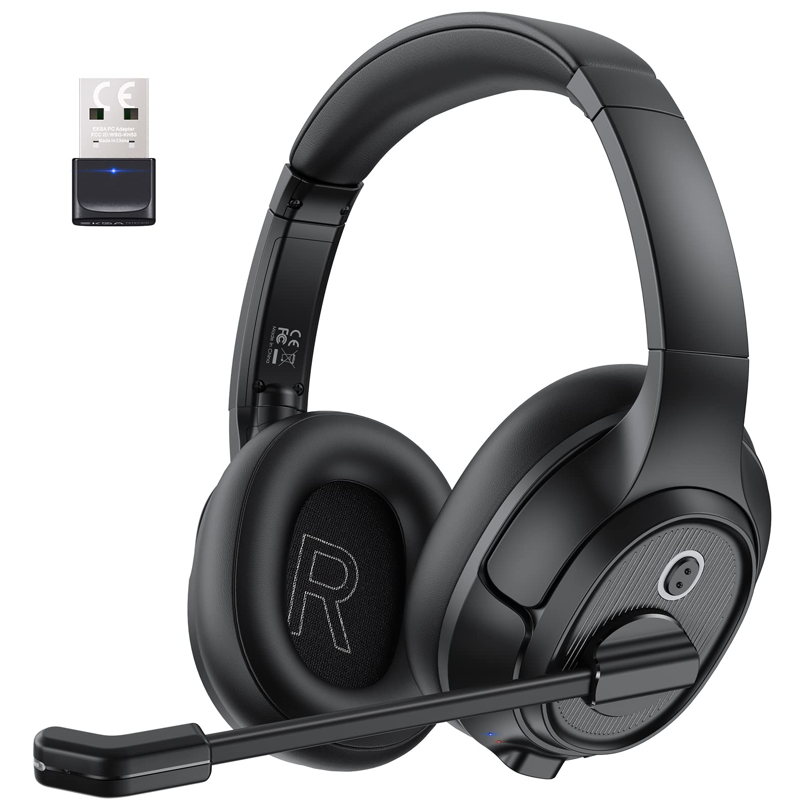 Wireless Bluetooth Headset for PC & Laptop with AI Noise Cancelling Microphone, 2.4G USB Dongle - 55H Battery Life, Over-Ear Comfort for Office Work, Zoom Meetings, Gaming & Online Classes