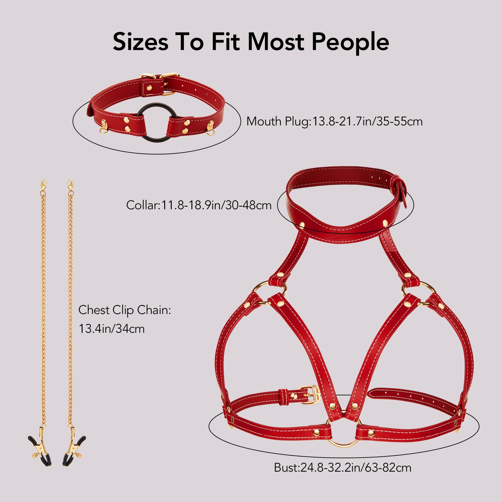 UTIMI Adjustable BDSM Bondage Restraints Set - 4-in-1 Adult Sex Toys for Couples (Chest Harness, Nipple Clamps, Neck Collar & Open Mouth Gag) | Premium Red Bondage Gear for Spicy Roleplay & Bedroom Games | Perfect for BDSM Lovers & Kinky Couples