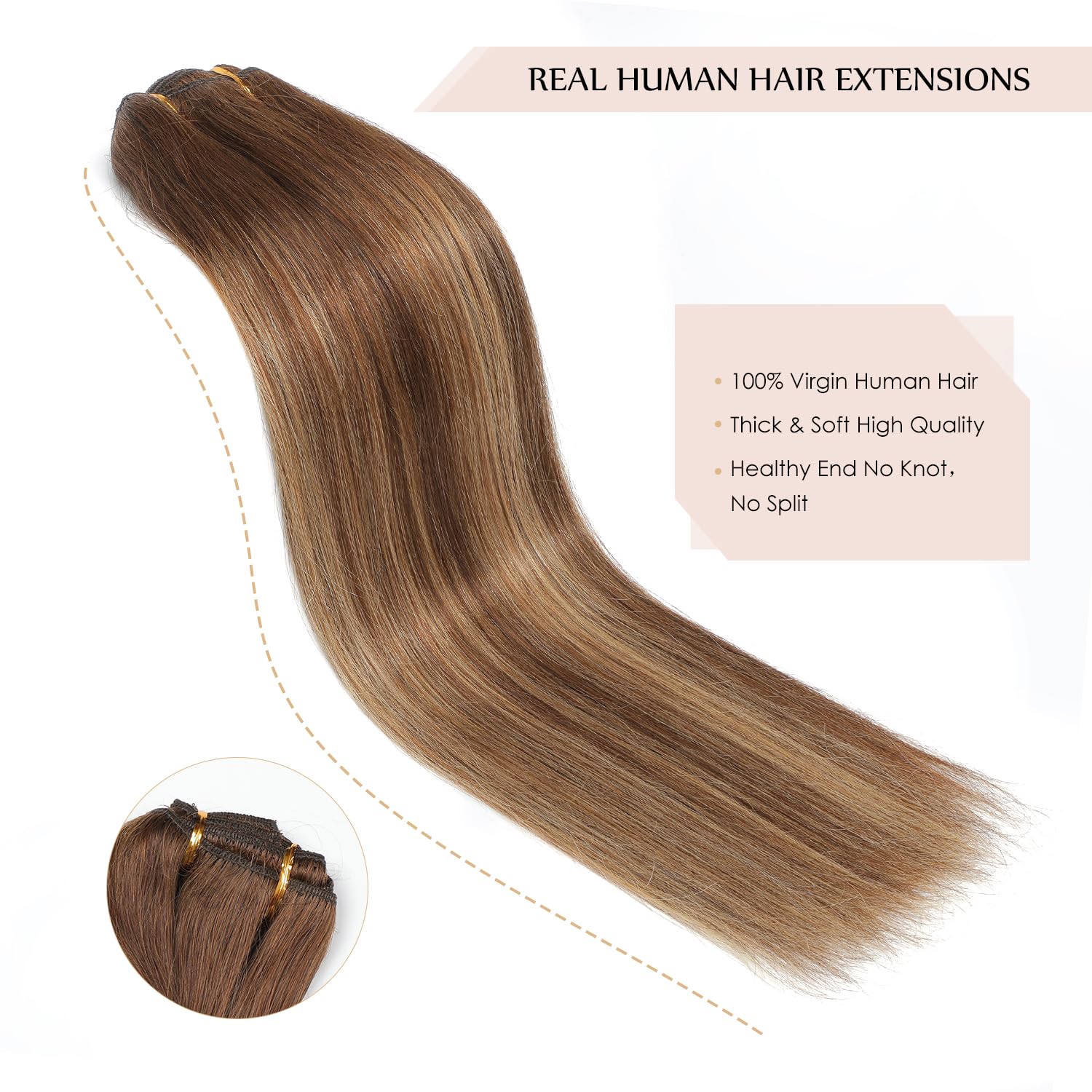 Sisily 24 Inch 180g 7pcs Clip in Human Hair Extensions - Real Remy Human Hair, Chocolate Brown to Caramel Blonde Ombre, Straight Double Weft Hair Extensions for Length & Volume - Perfect for Parties, Weddings & Daily Styling