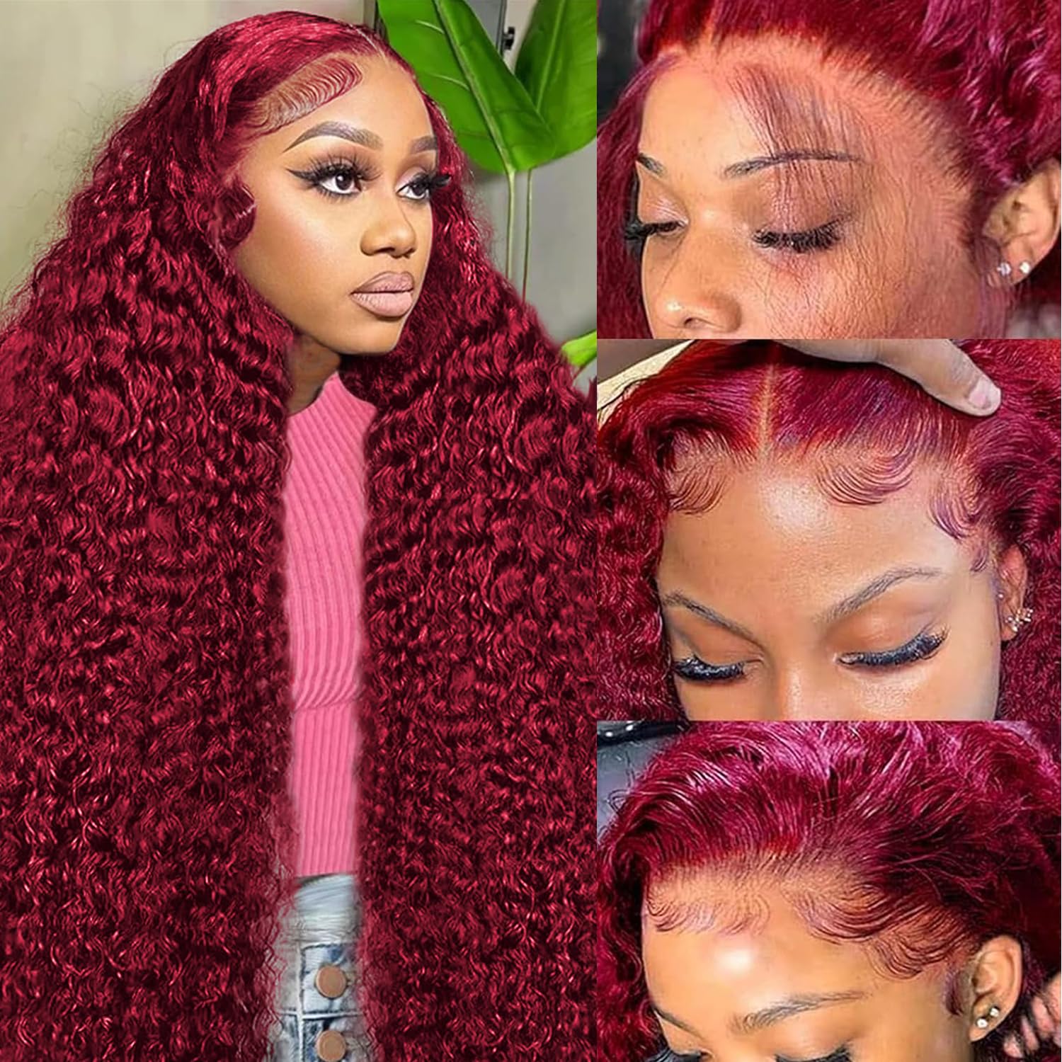 99J Burgundy Lace Front Wigs Human Hair 13x4 Deep Wave - 180% Density HD Transparent Lace - Pre Plucked with Baby Hair - 24 Inch Wet & Wavy Red Curly Wig for Women | Perfect for Cosplay, Parties, Weddings & Daily Styling