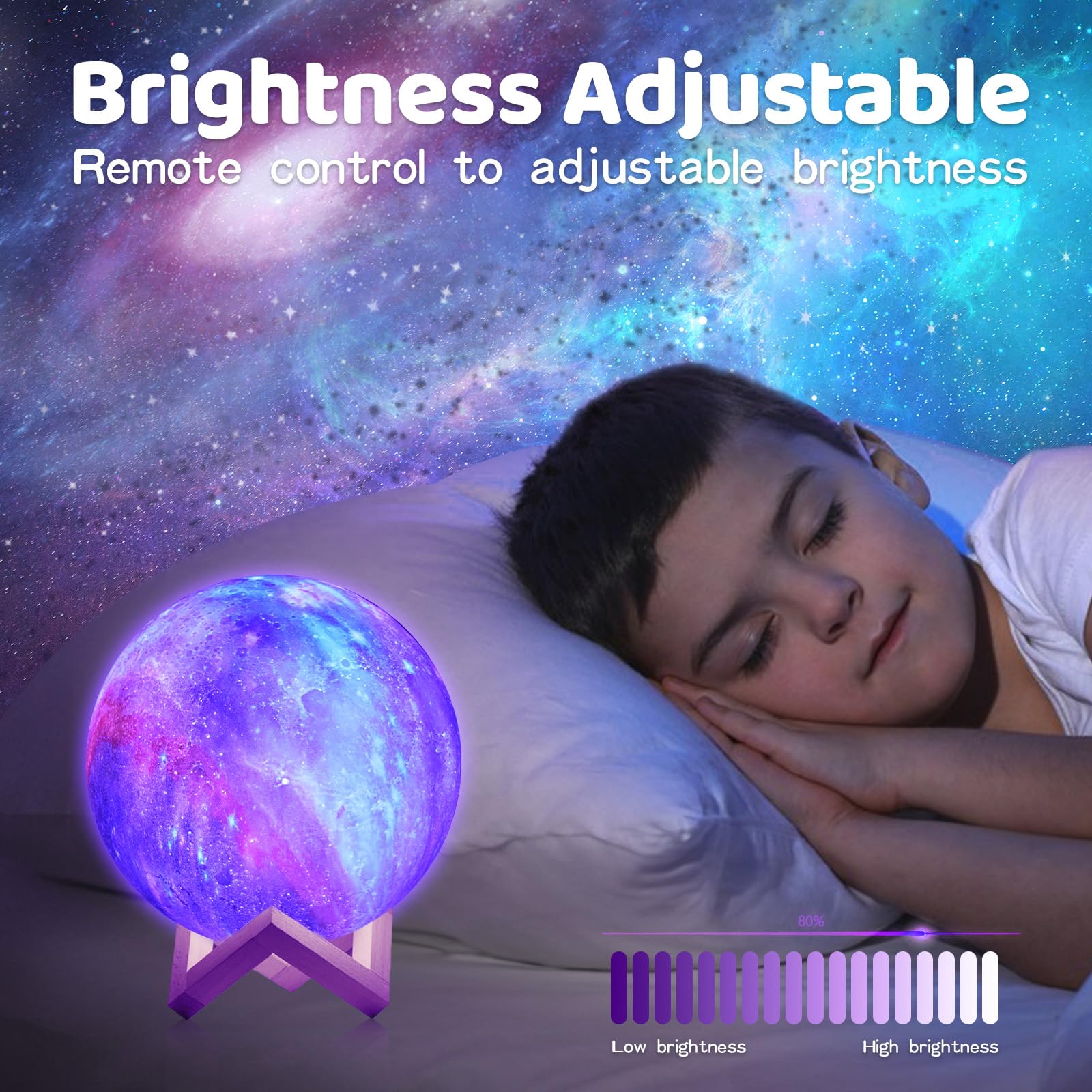 KIFACI Rechargeable 3D Galaxy Moon Lamp - 5.9 Inch LED Night Light for Bedroom Decor, Kids & Adults | Perfect for Relaxation, Gift Giving, and Creating a Dreamy Atmosphere