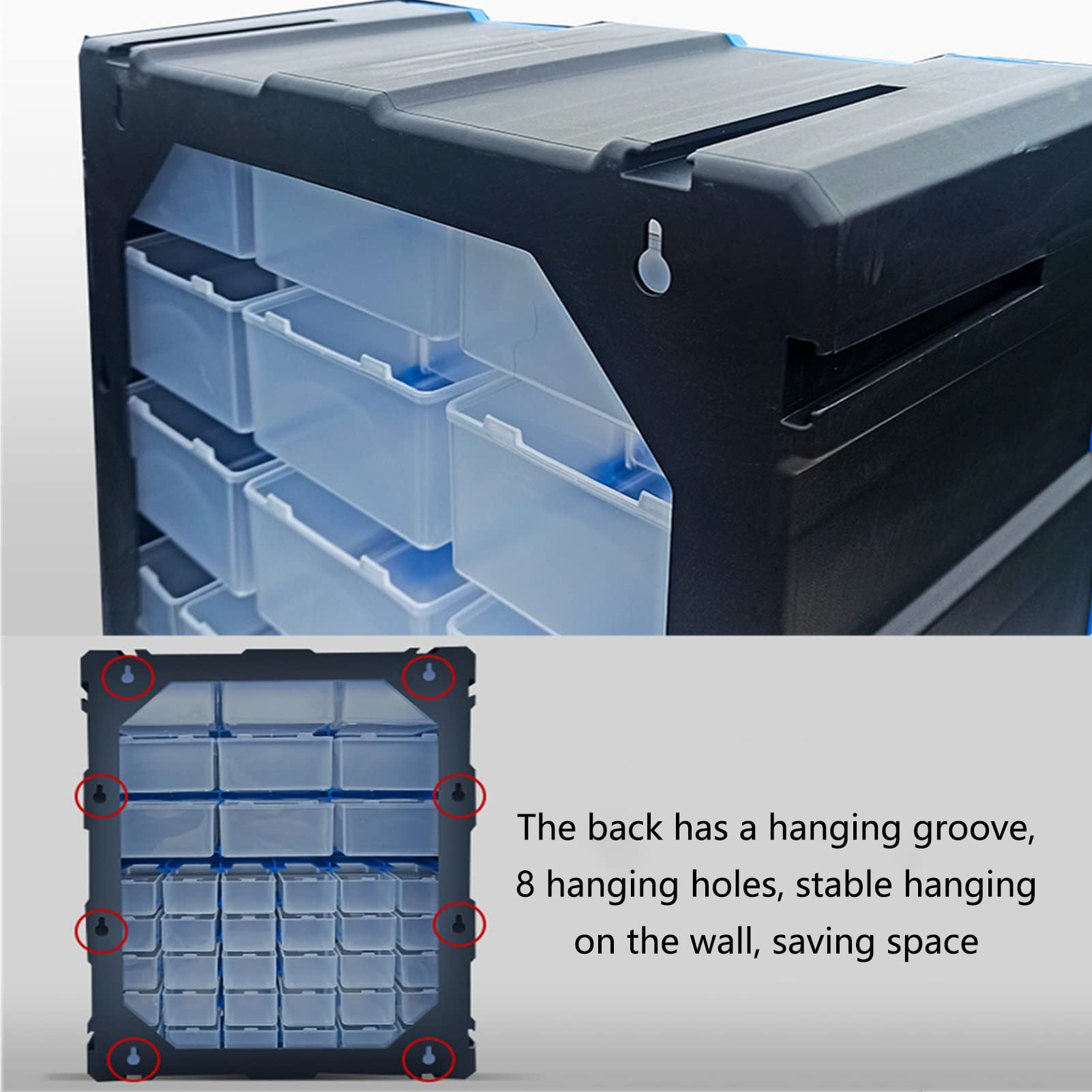 18-Drawer Plastic Storage Cabinet Tool Box - Screws, Nuts, Parts & Hardware Organizer - Wall/Desktop Mount Craft Cabinet (Blue, 38x18x48CM) - Perfect for Garage, Workshop & DIY Projects