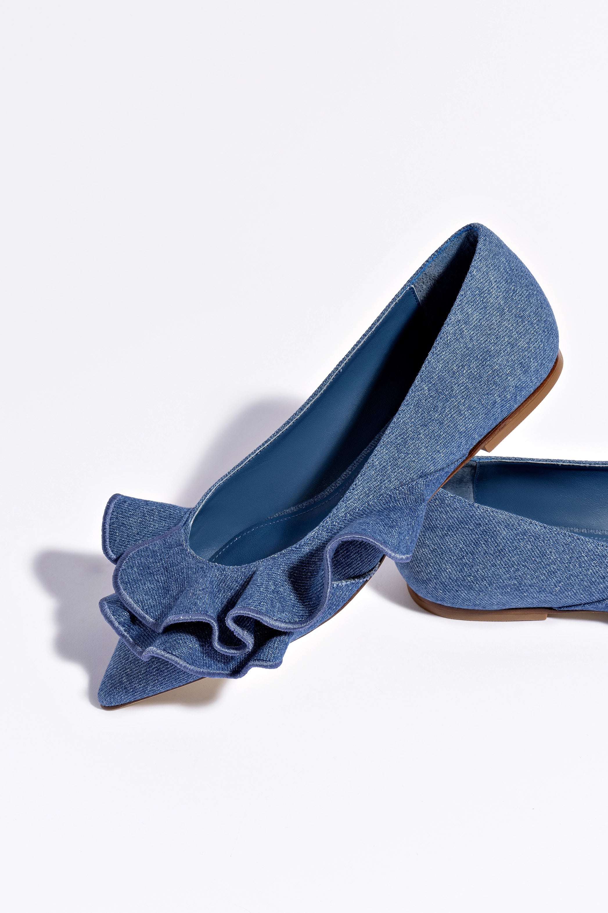 Lee Women's Ruffle Flat Shoes in Blue Denim - Comfortable Casual Slip-Ons for Everyday Wear, Work & Outings