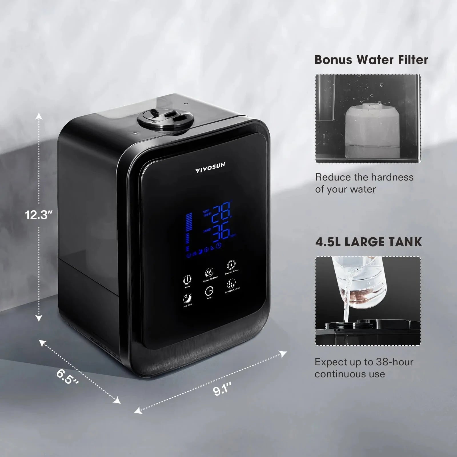 VIVOSUN 4.5L 2-in-1 Cool & Warm Mist Humidifier for Bedroom, Nursery & Office - Ultrasonic Air Humidifier with Adjustable Mist & Night Light for Dry Skin, Allergies & Better Sleep