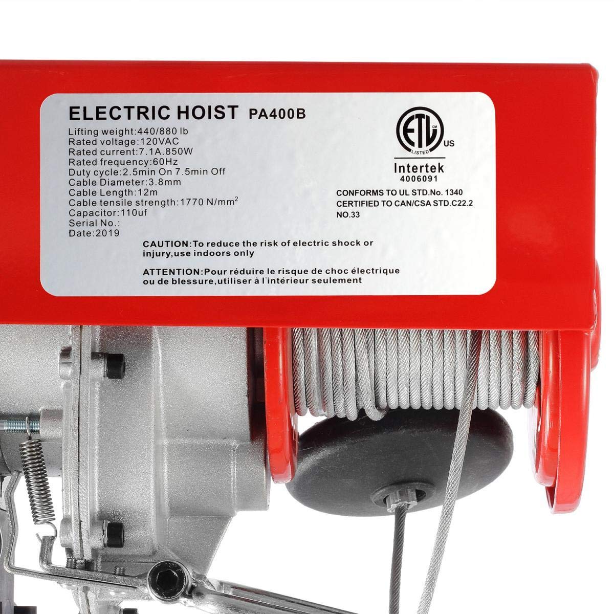 Partsam 880lbs Electric Hoist with Wireless Remote - 110V Overhead Crane, Garage Ceiling Pulley Winch with Towing Strap - 38ft Lifting Height for Warehouse, Construction & Heavy Lifting