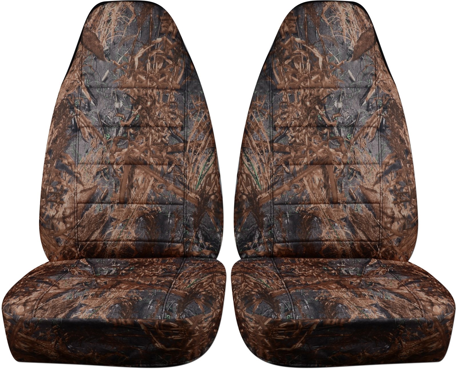 Universal Camouflage Car Seat Covers - Reeds Camo Pattern, Front Bucket Seat Design with Airbag, Seat Belt & Armrest Compatibility (22 Prints) - Perfect for Hunting, Off-Roading & Outdoor Adventures