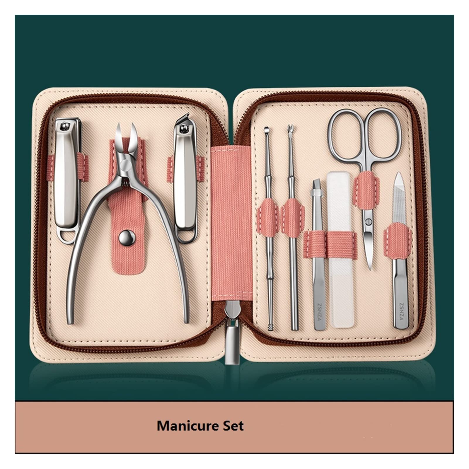 9-in-1 Professional Manicure & Pedicure Set - Nail Clippers, Cuticle Scissors, Nail File, Pedicure Pliers & Ingrown Nail Corrector - Pink Personal Care Kit for Home, Salon & Travel Use