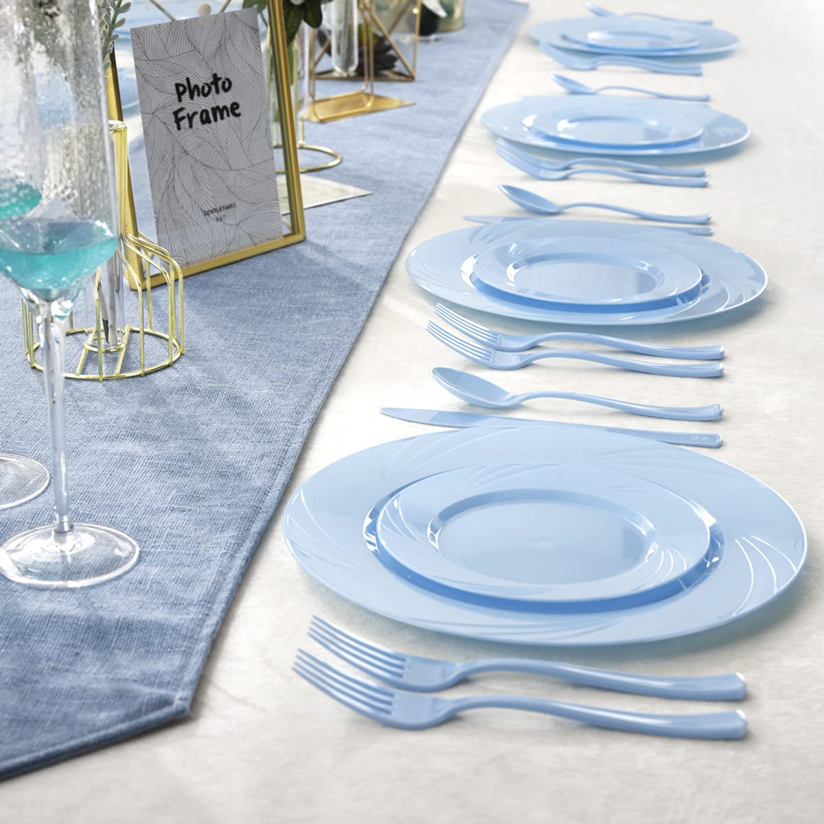 YOUBET 125-Piece Blue Plastic Disposable Plate Set - Includes 25 Dinner Plates, 25 Dessert Plates, 25 Forks, 25 Knives & 25 Spoons - Perfect for Baby Showers, Birthday Parties, Picnics & Outdoor Events