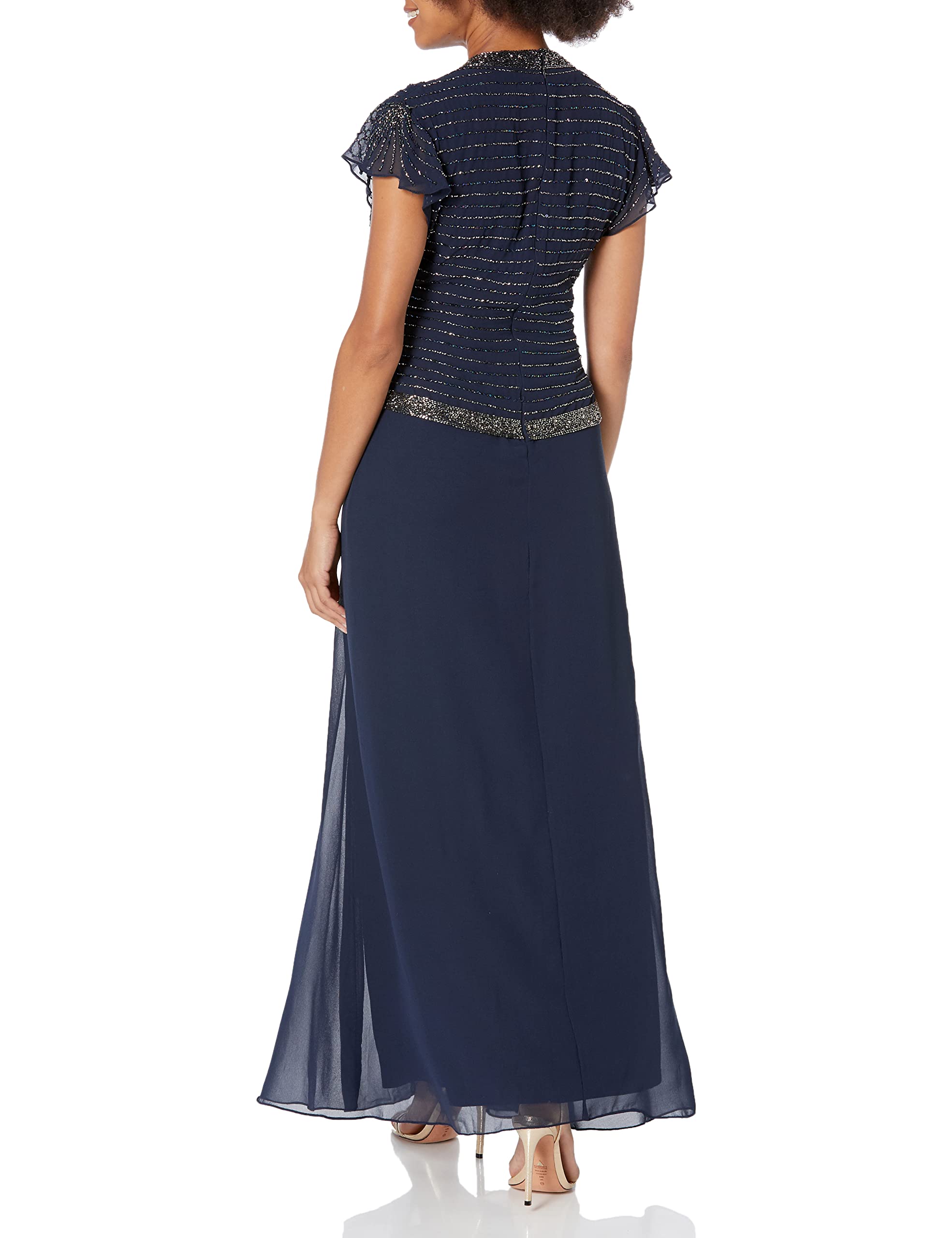 J Kara Women's Plus Size Beaded Flutter Sleeve Dress - Elegant Boho Maxi Dress for Weddings, Parties & Special Occasions