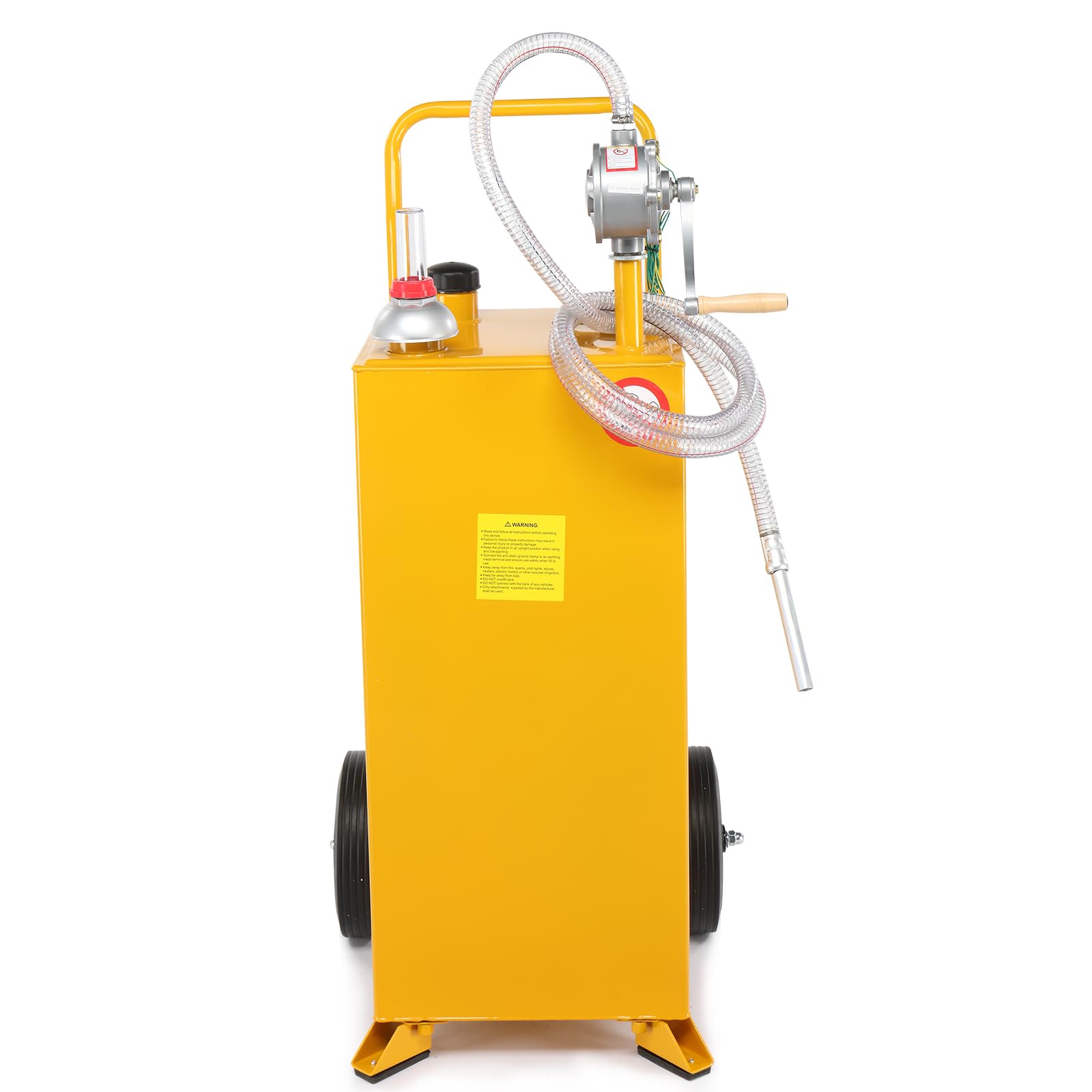 30-Gallon Portable Oil Transfer Tank with Pump & Wheels - Diesel Fuel Storage Container for ATV, Car, Mowers & Tractors - Heavy Duty Gas Caddy for Garage, Farm & Industrial Use - Bright Yellow