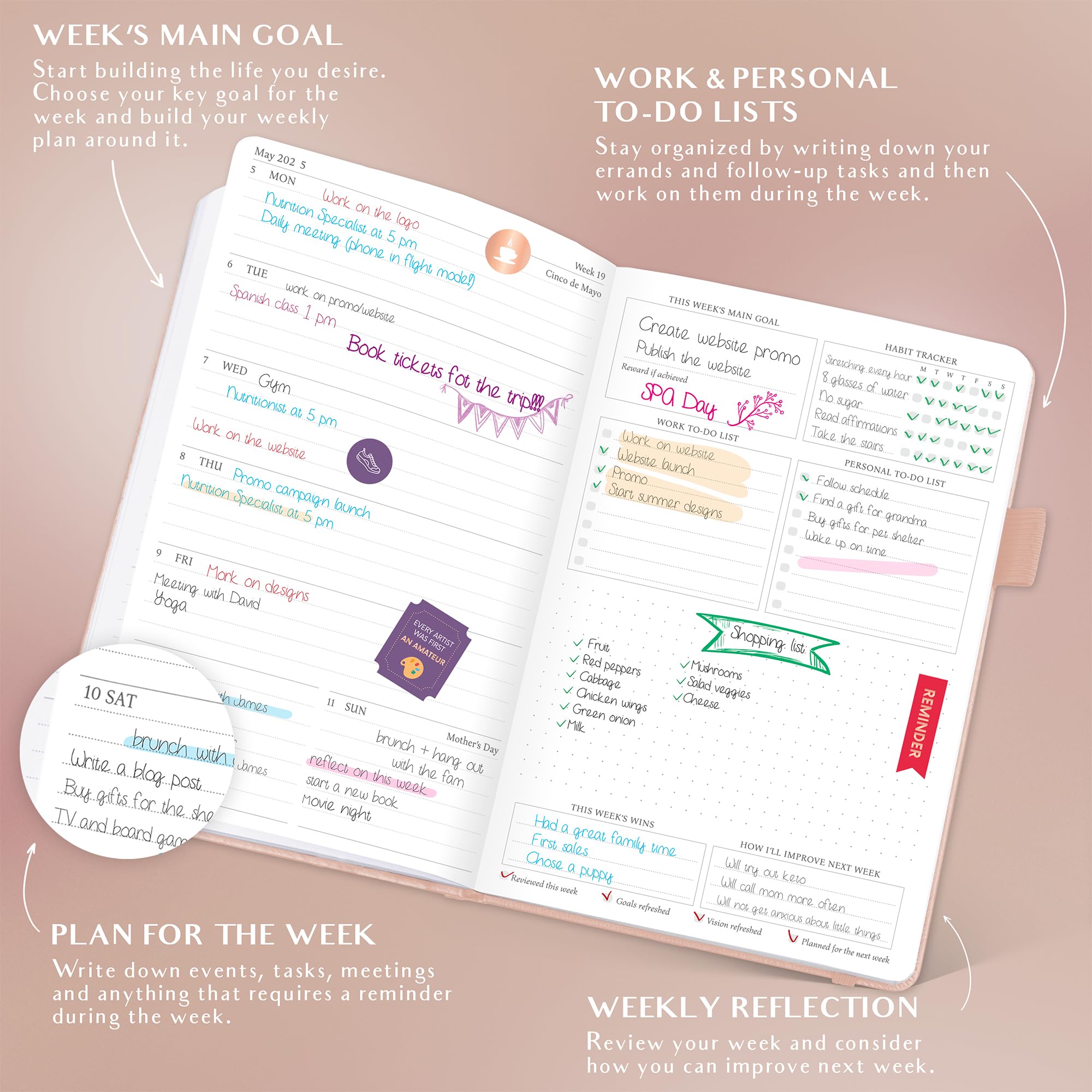 Legend Planner 2025-2026: Dated Weekly & Monthly Goal Planner - A5 Hardcover Productivity Journal & Organizer Notebook (Rose Gold) for Work, School & Personal Success