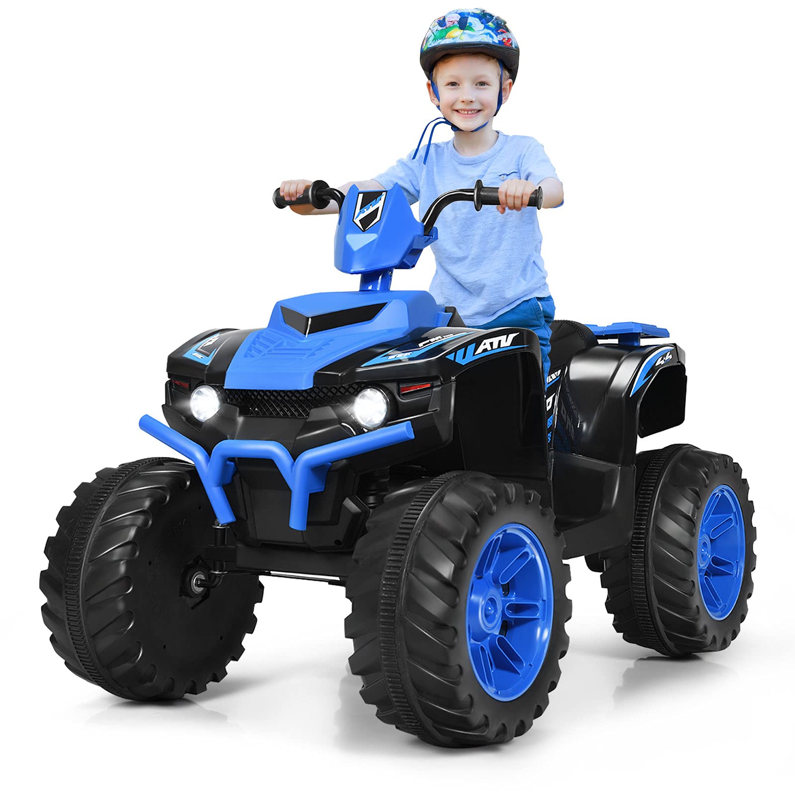 OLAKIDS 12V Kids Electric ATV Quad Bike - 4 Wheeler Ride On Toy Car for Boys & Girls Ages 3-8 with LED Lights, Music, Horn & Dual Speed - Battery Powered Outdoor Play Vehicle (Blue) - Perfect for Backyard Fun, Birthday Gifts & Outdoor Adventures