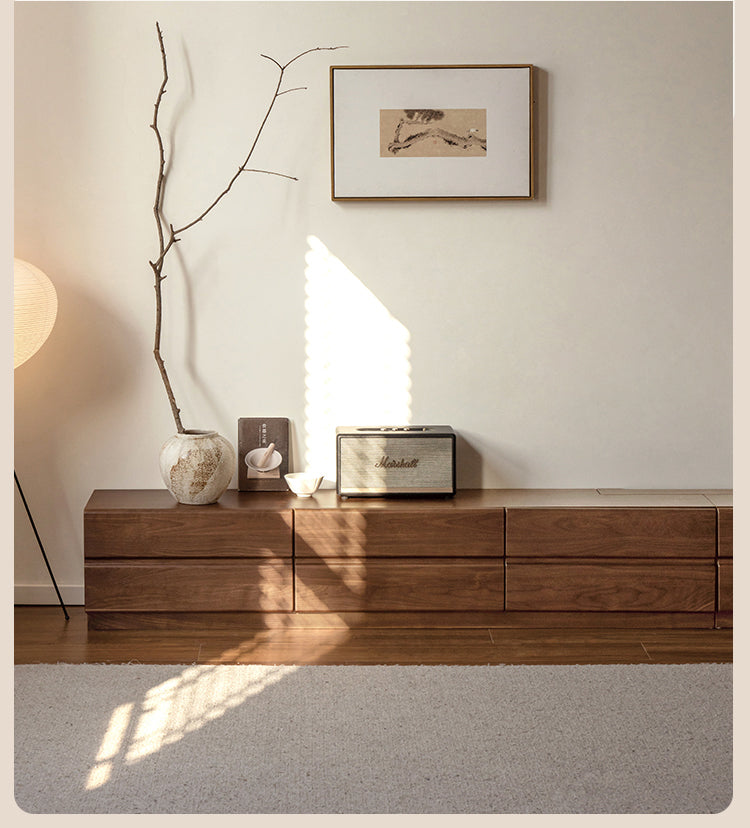 Solid Oak & Black Walnut Wood TV Stand - Rustic Modern Entertainment Center for Living Room, Home Theater & Media Storage