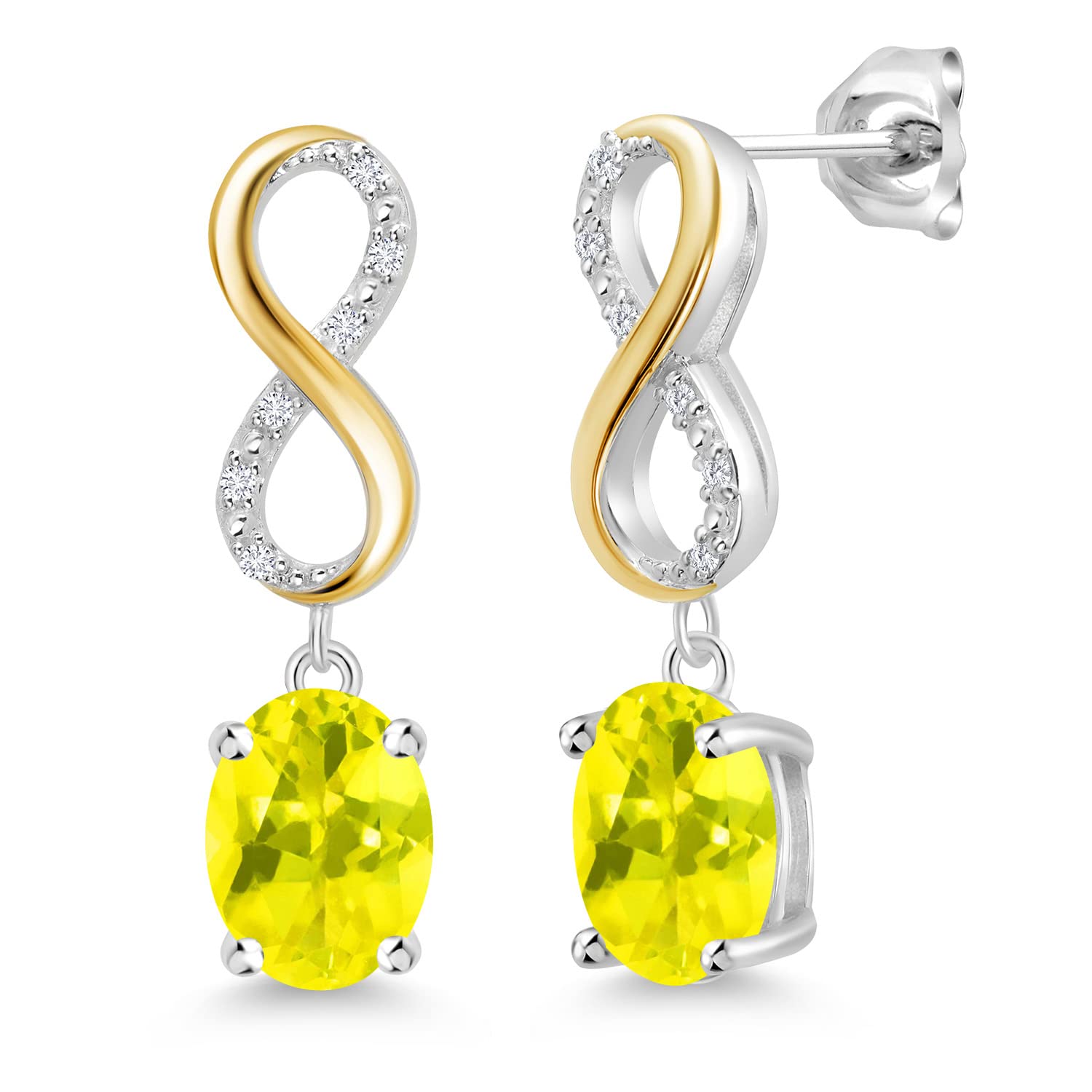 Gem Stone King 8X6MM Oval Cut Dangle Infinity Earrings for Women - 925 Silver & 10K Yellow Gold Birthstone Jewelry with Lab Grown Diamonds | Fine Jewelry Gifts for Mom, Wife, Her | Perfect for Birthdays, Anniversaries & Special Occasions
