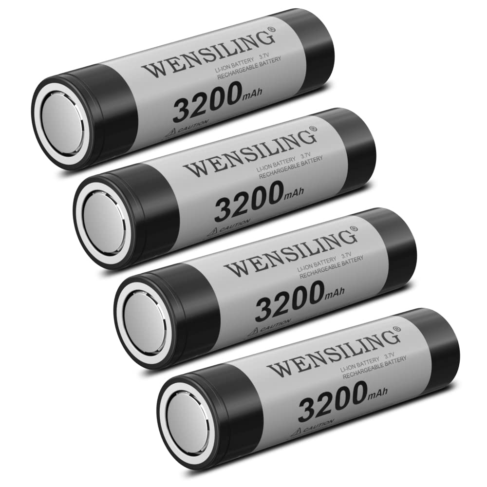 WENSILING 4 Pack 3.7V 3200mAh Rechargeable Lithium Ion Flat Top Batteries - Compatible with Flashlights, Digital Cameras, Small Fans & More - Long Lasting Power for Outdoor Adventures & Emergency Use
