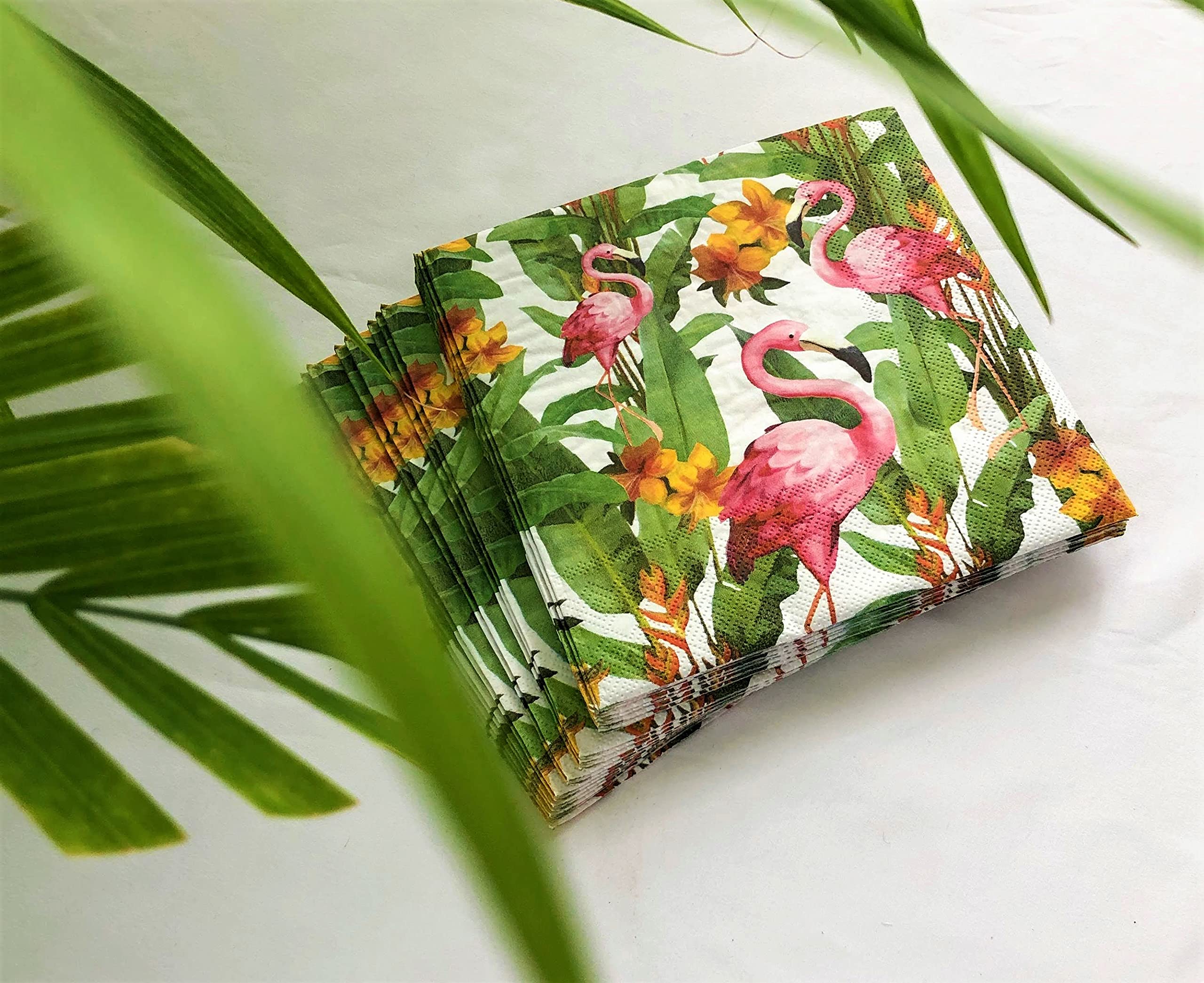 20-Count 13x13 Flamingo Paper Napkins - Tropical Bird Floral Decorative Napkins for Fall, Thanksgiving & Decoupage | Perfect for Parties, Dining & DIY Crafts