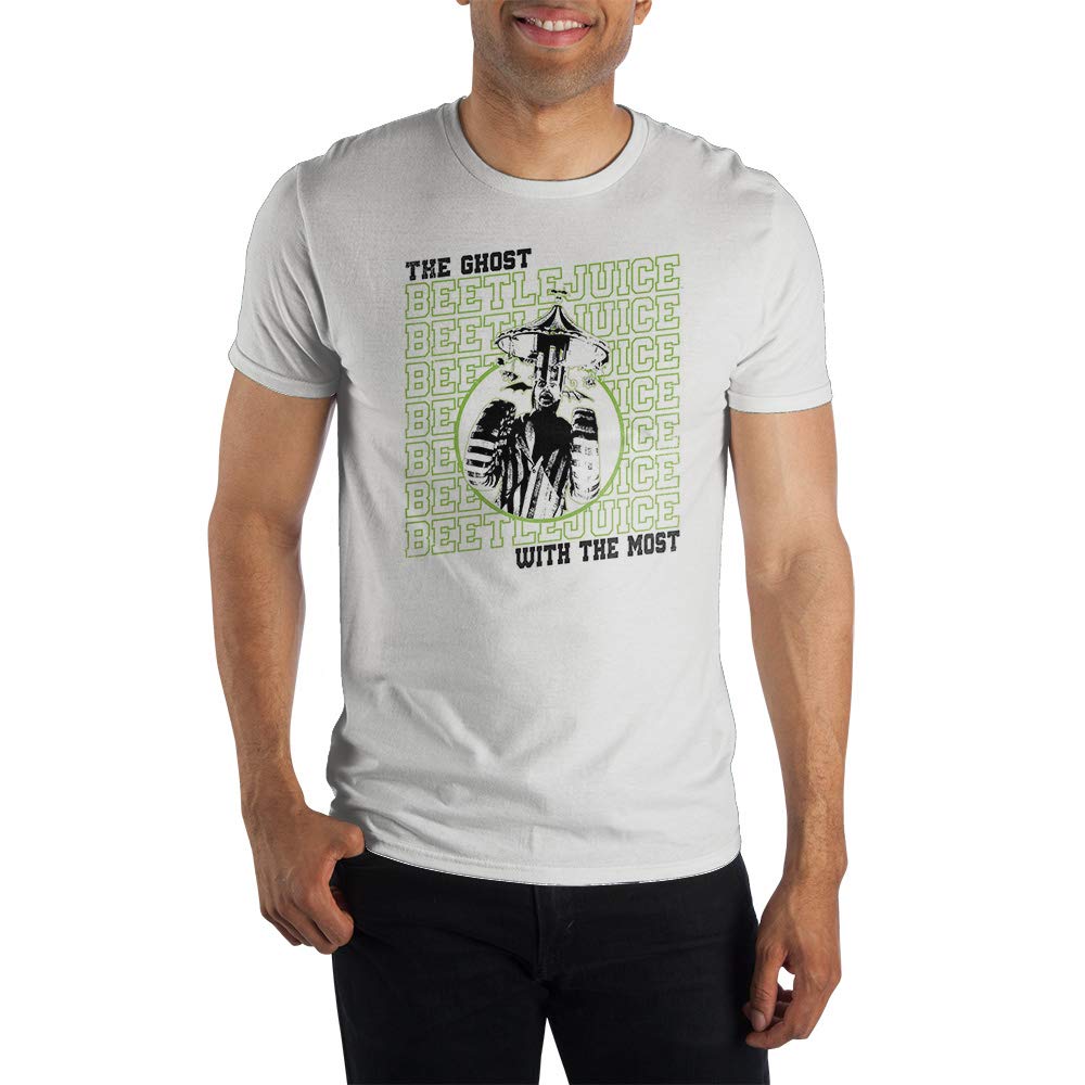 Bioworld Men's White Beetlejuice Horror Movie Short Sleeve Graphic T-Shirt | Official Licensed Apparel | Perfect for Halloween Costumes & Movie Fans