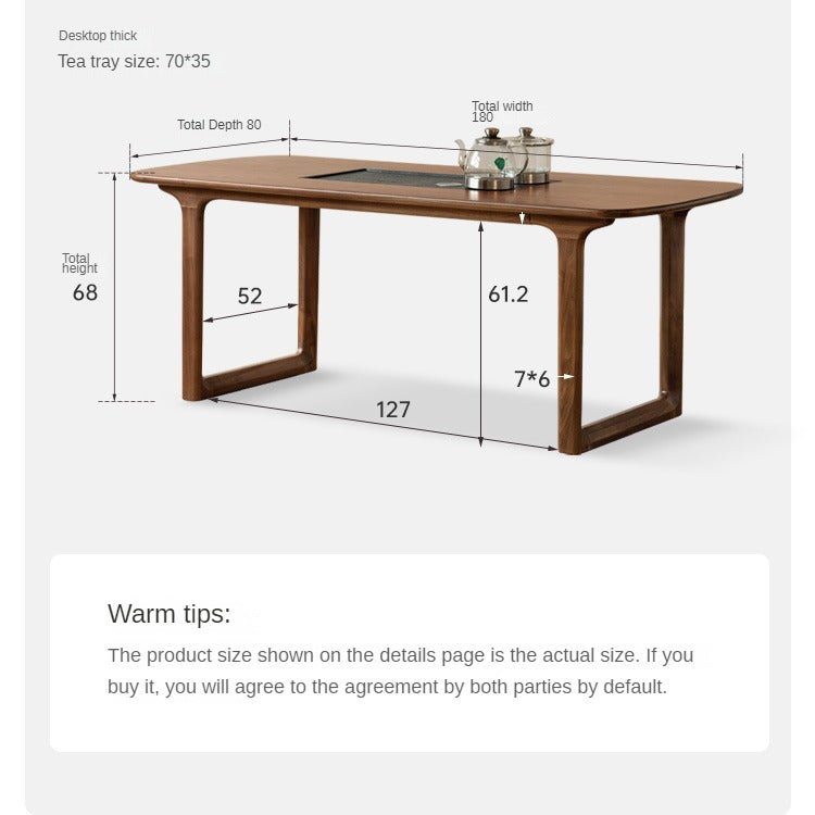 Premium Black Walnut Solid Wood Tea Table with Integrated Tray - Handcrafted Tea Serving Set for Living Room, Zen Meditation & Japanese Tea Ceremony