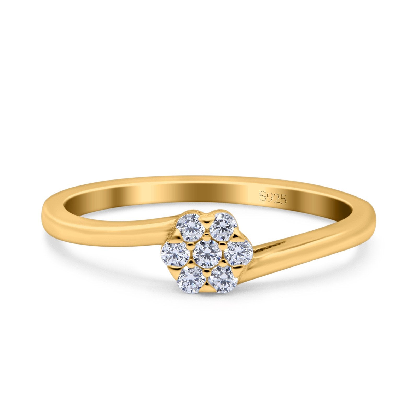 7 Stone Flower Wedding Engagement Ring - Round Pave Simulated Cubic Zirconia in 925 Sterling Silver (5mm) - Perfect for Proposals, Anniversaries & Bridal Jewelry