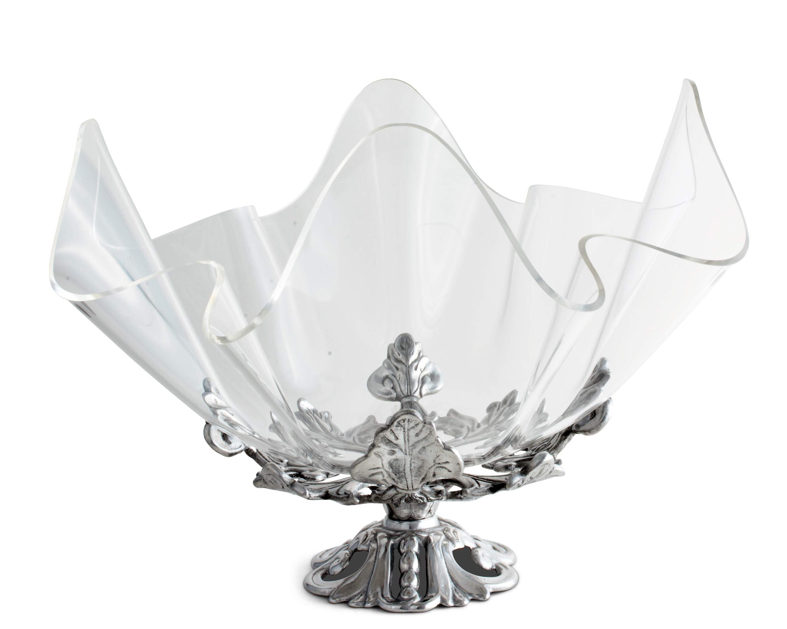 Arthur Court Designs 14-Inch Aluminum Metal Fleur-De-Lis Stand with Acrylic Serving Bowl - 12.5 Inch Tall - Elegant Table Centerpiece for Weddings, Parties & Home Decor