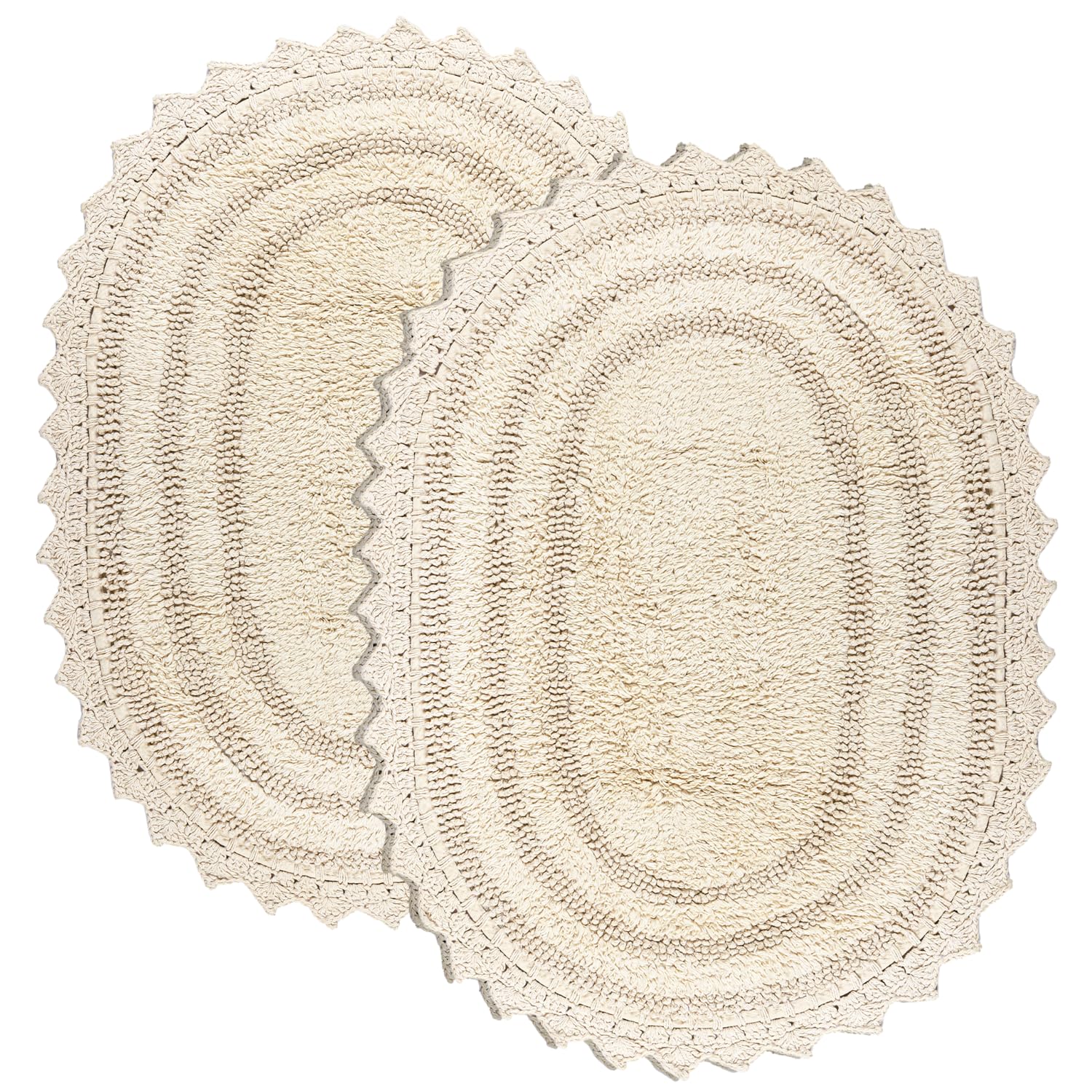 RAJRANG Short Bathroom Rug 24x17 Inches - 2 Pack Cotton Crochet Reversible Boho Bath Mat | Non-Slip Soft Floor Mat for Bathroom, Shower, Vanity & Bedroom Decor