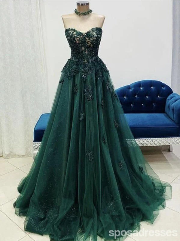 Elegant Green A-Line Sweetheart Maxi Long Prom Dress & Evening Gown - Formal Party, Homecoming, Wedding Guest Dress