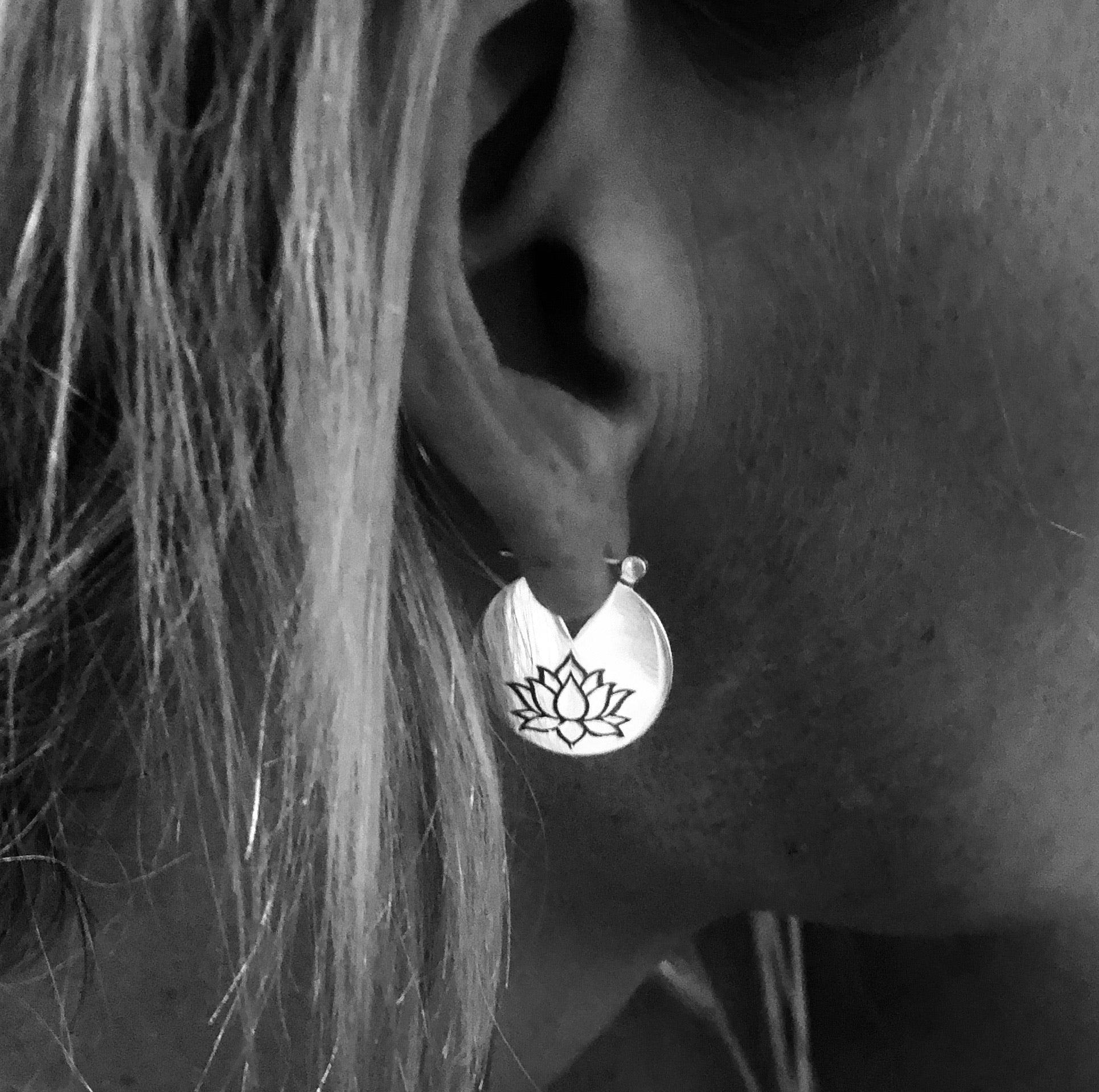 Laihas Prestige Lotus Flower Disk Bohemian Hoop Earrings for Women - Handmade Boho Chic Jewelry - Perfect for Festivals, Weddings & Everyday Wear