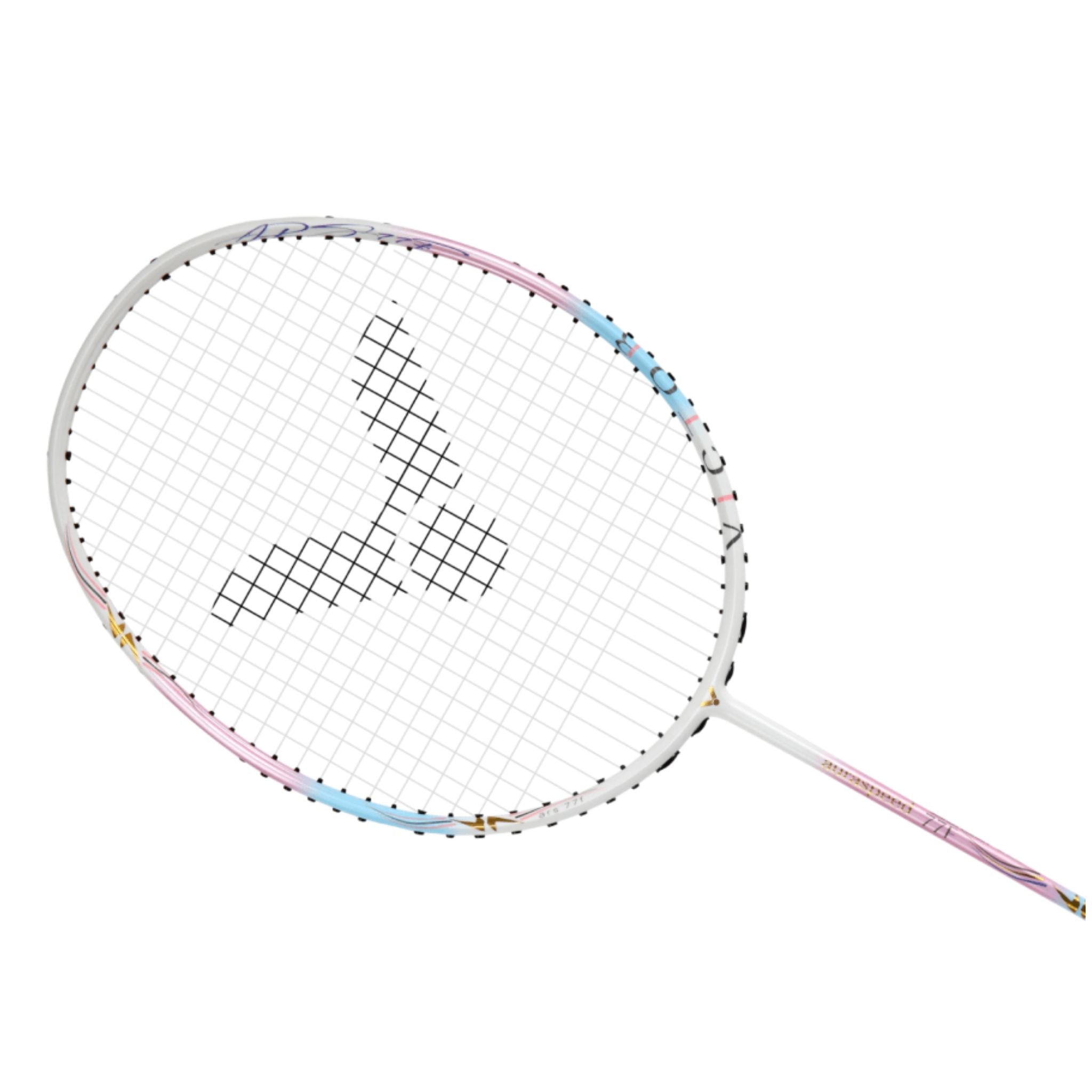Victor Auraspeed 77F Unstrung Badminton Racket - Lightweight Carbon Fiber Badminton Racquet for Professional & Intermediate Players [Light Pink/Blue] - Perfect for Tournaments & Training Sessions