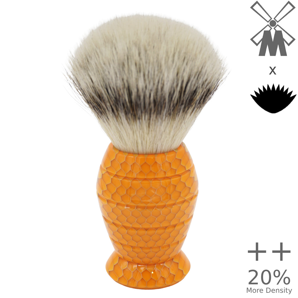 25mm Mühle STF XLarge Dense++ Synthetic Shaving Brush with AP Shave Co. Honey Hive Butterscotch Handle - Perfect for Wet Shaving & Beard Care Routine