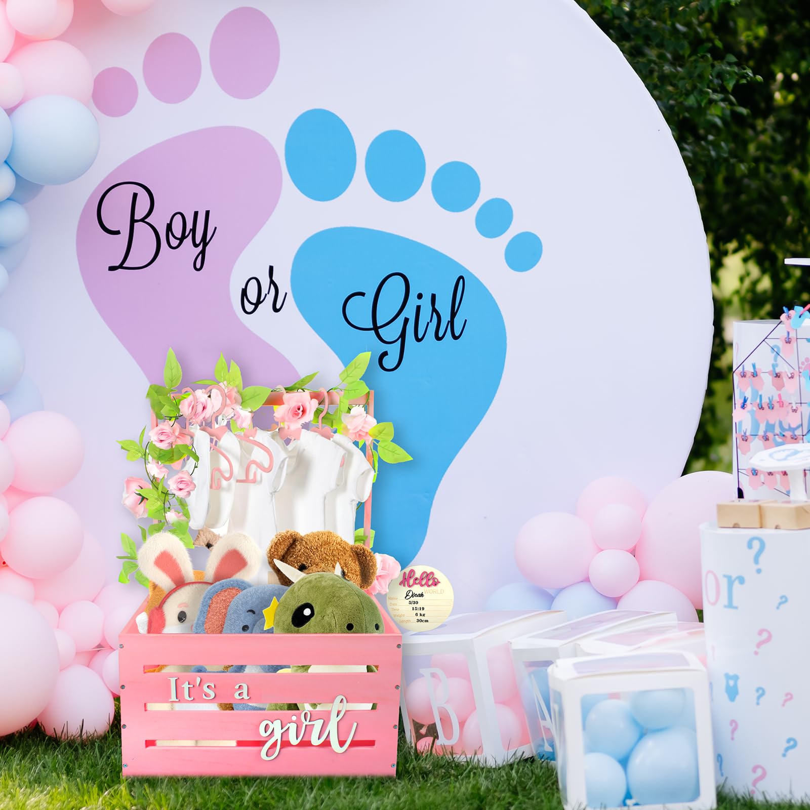 Pink Wooden Baby Shower Crate with Handle - Nursery Storage Organizer for Diapers, Toys & Baby Essentials | Perfect for Baby Showers, Gender Reveals & Nursery Decor