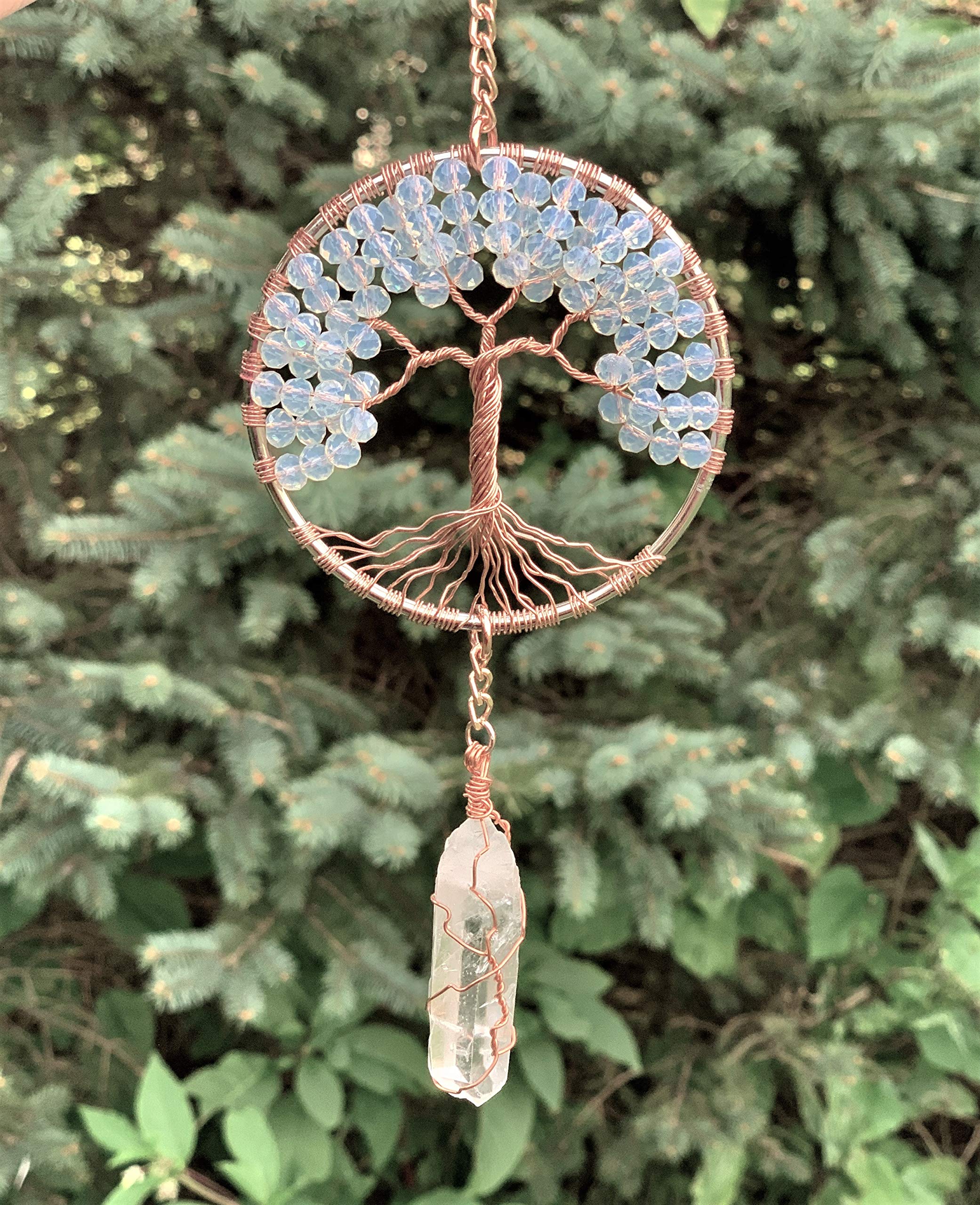 Crystal Tree of Life Sun Catcher - Moonstone & Quartz Window Ornament with Wire Wrapped Prism | Spiritual Home Decor for Living Room, Bedroom & Office | Gifts for Yoga & Meditation Lovers