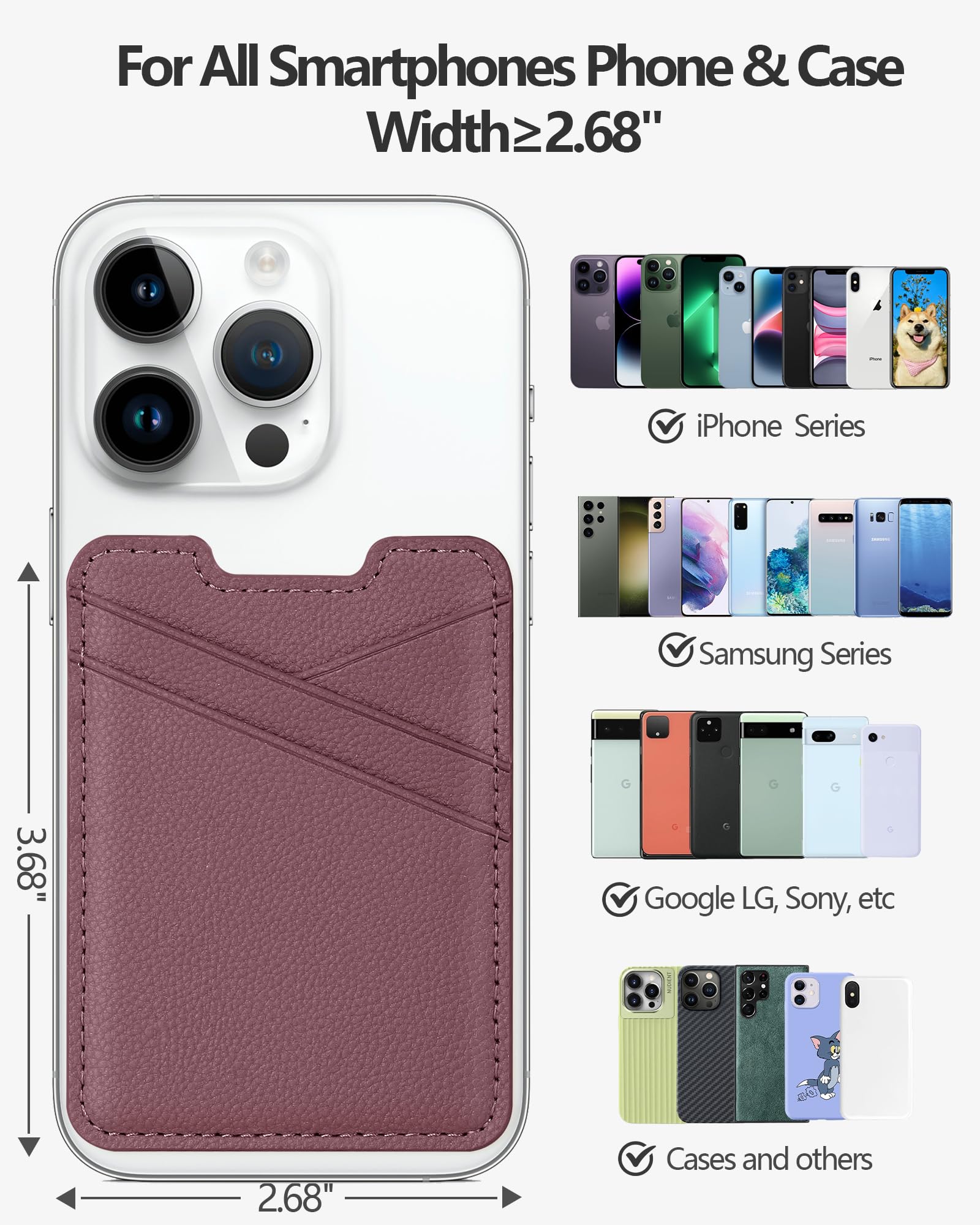 Miroddi 2-Pack Leather Phone Wallet Card Holder - Adhesive Stick-On Credit Card Pocket for iPhone & Android Phone Cases | Slim & Secure for Everyday Use, Travel, and Business