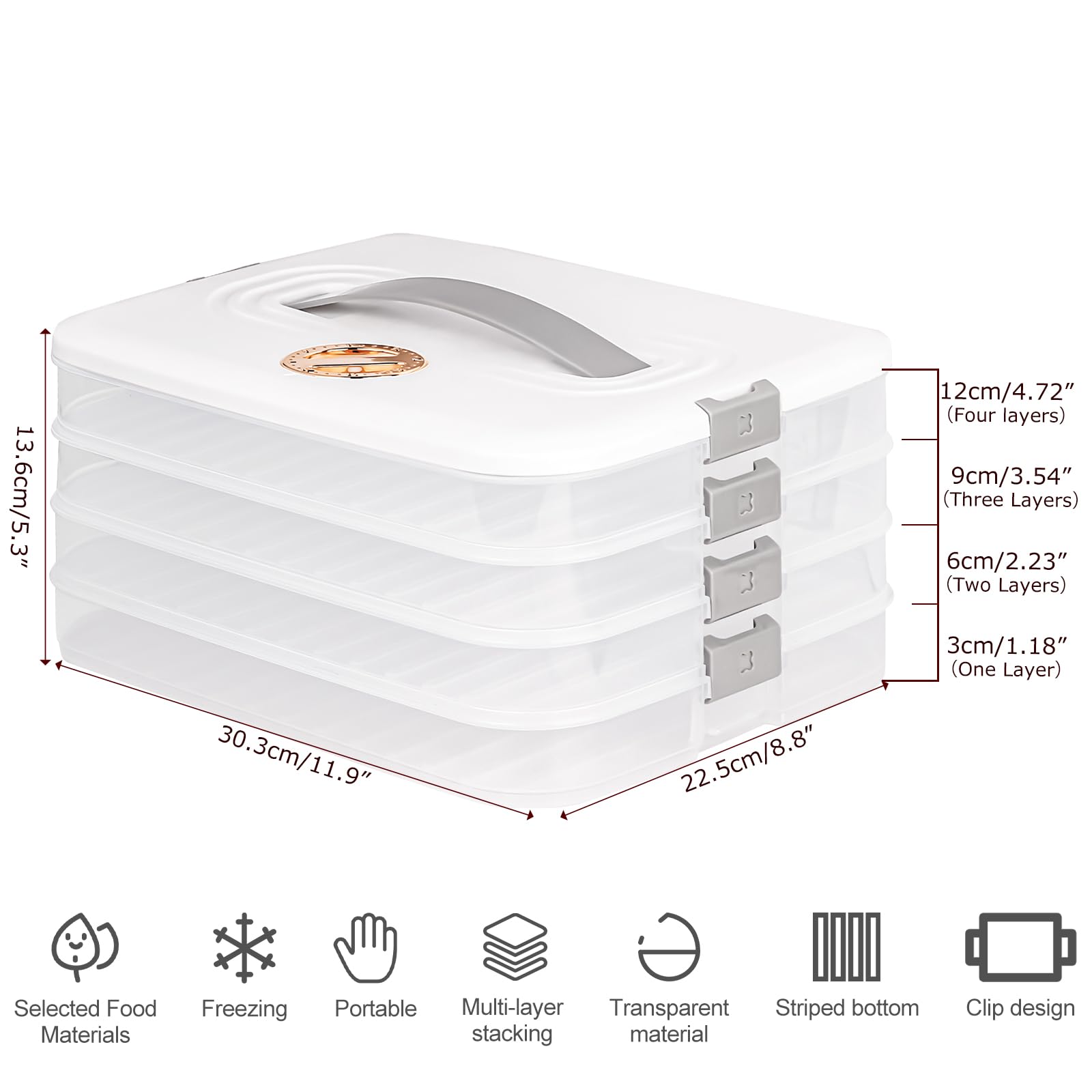 Liatinbo 4-Layer Airtight Cookie Carrier with Lid & Handle - Dessert Transport Container for Cookies, Dumplings, Cupcakes & Pastries - Perfect for Parties, Picnics & Bakery Storage (White)