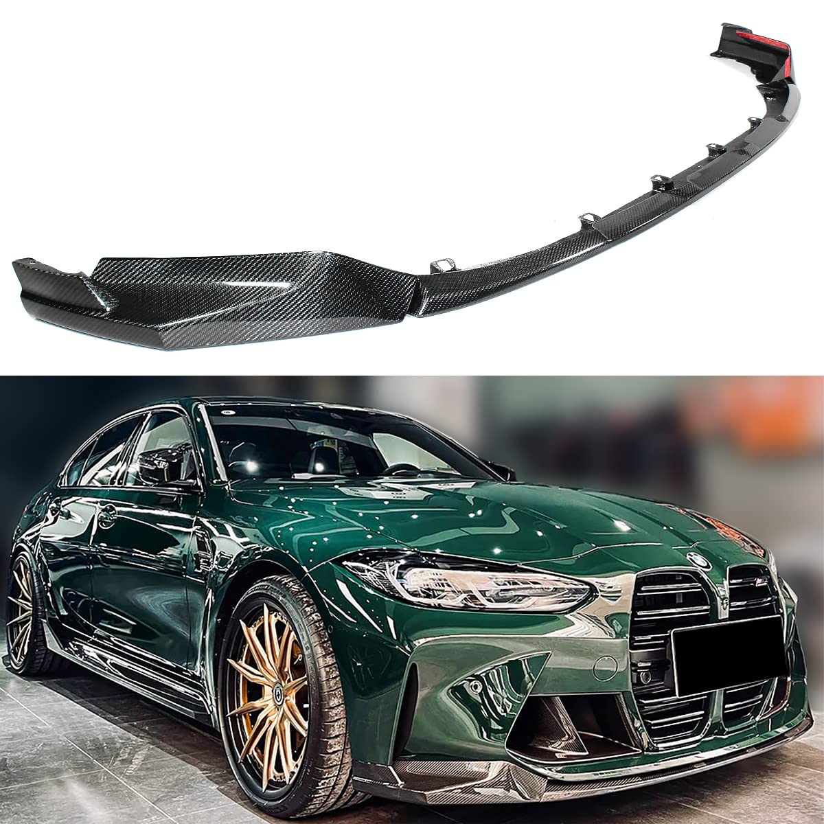 Real Carbon Fiber M Performance Style 3pc Front Bumper Lip Splitter Kit for 2021-2024 BMW G80 M3 G82 G83 M4 - Aggressive Styling & Enhanced Aerodynamics - Perfect for Car Enthusiasts & Track Days