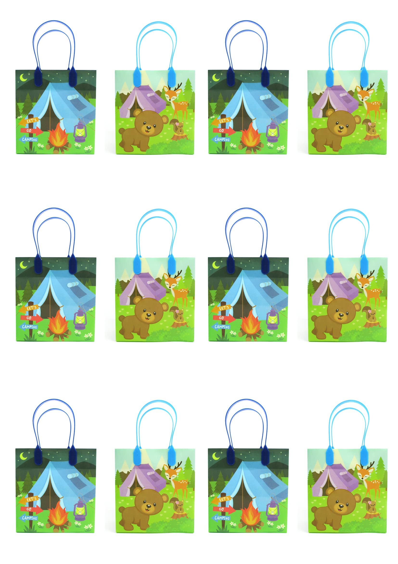 TINYMILLS Camping Party Favor Bags with Handles - 12 Pack Reusable Goodie Bags for Birthday Parties, Baby Showers & Outdoor Events - Perfect for Camping Themes, School Treats & Party Favors