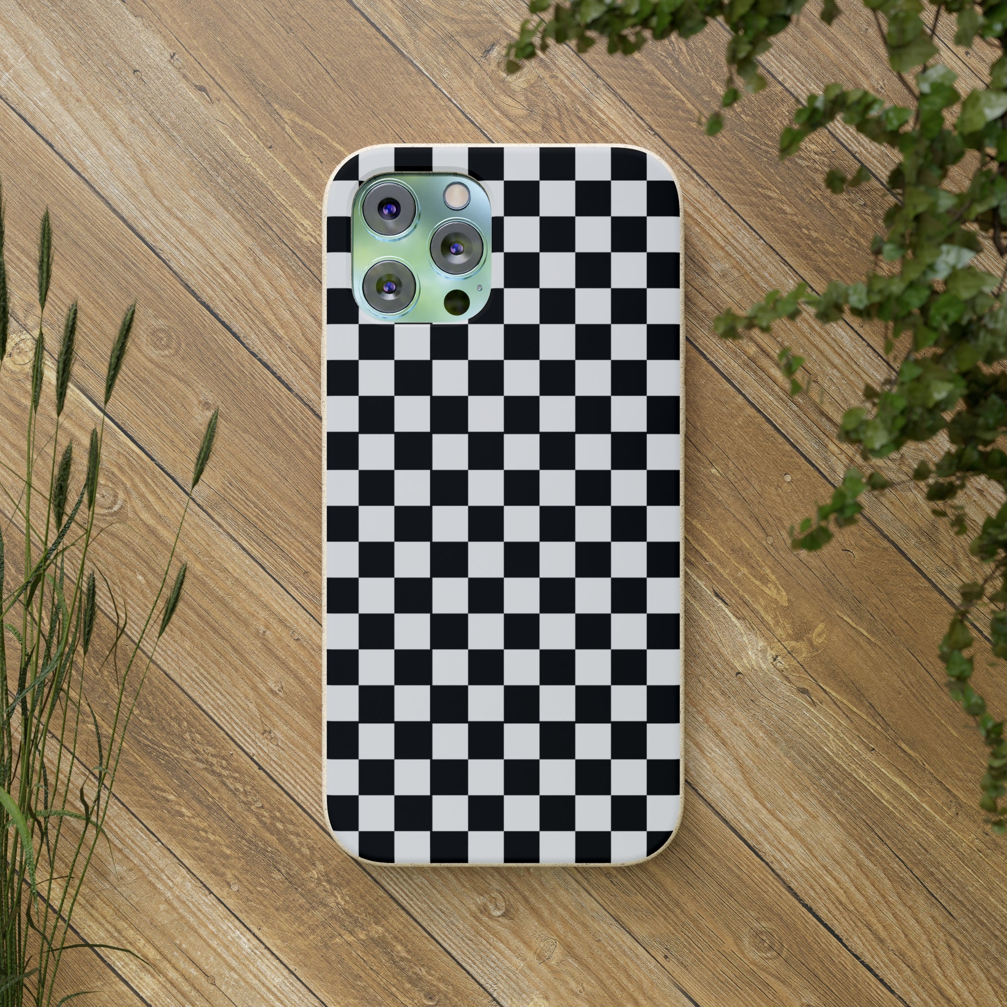 Eco-Friendly Biodegradable Checkered Phone Case for iPhone & Samsung - Perfect for Everyday Use & Outdoor Activities