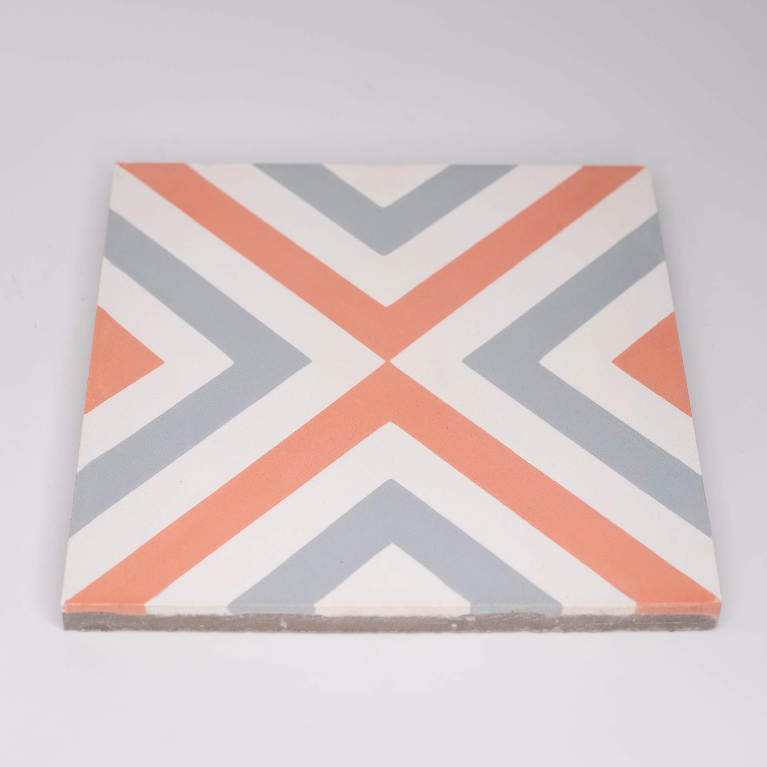 Handmade 8x8 Inch Moroccan Tile - Grey Orange White Geometric Pattern - Mazagan CTP79-03 - Perfect for Kitchen Backsplash, Bathroom Wall & Floor Decor