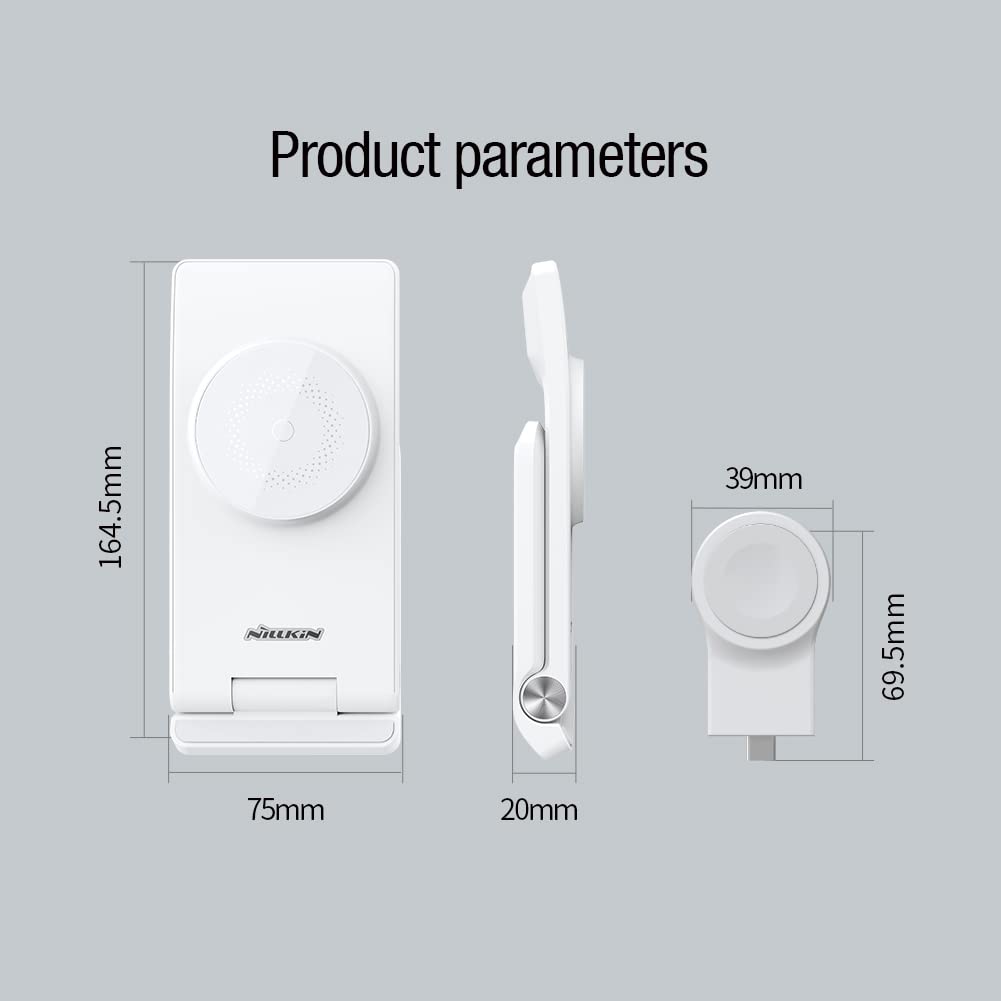 Nillkin 3-in-1 Magnetic Wireless Charging Station for iPhone 16/15/14/13/12 Pro Max, AirPods 2/3/Pro, Apple Watch Ultra/SE/8/7/6/5 - 18W Fast Foldable Charger Stand | Perfect for Bedside, Office & Travel