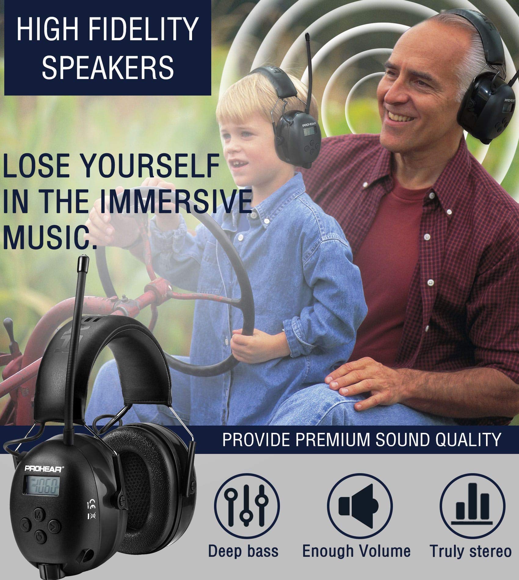 PROHEAR 033 Upgraded Bluetooth Hearing Protection Headphones with GEP01 Gel Ear Pads - Noise Cancelling Wireless Earmuffs for Shooting, Construction & Industrial Work (Compatible with 3M PELTOR Headsets)