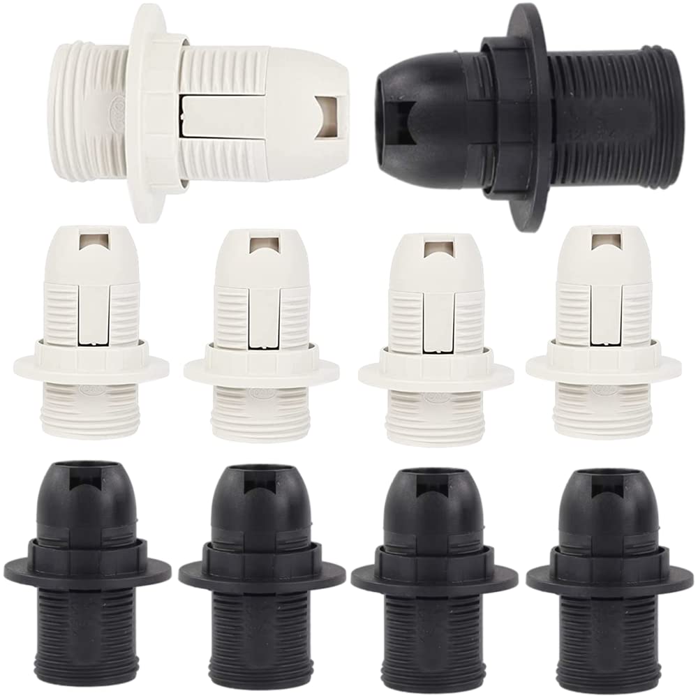 GOWEILE 10Pcs E14 Lamp Holder - Plastic Edison Screw Socket for Pendant Lights (Black/White)