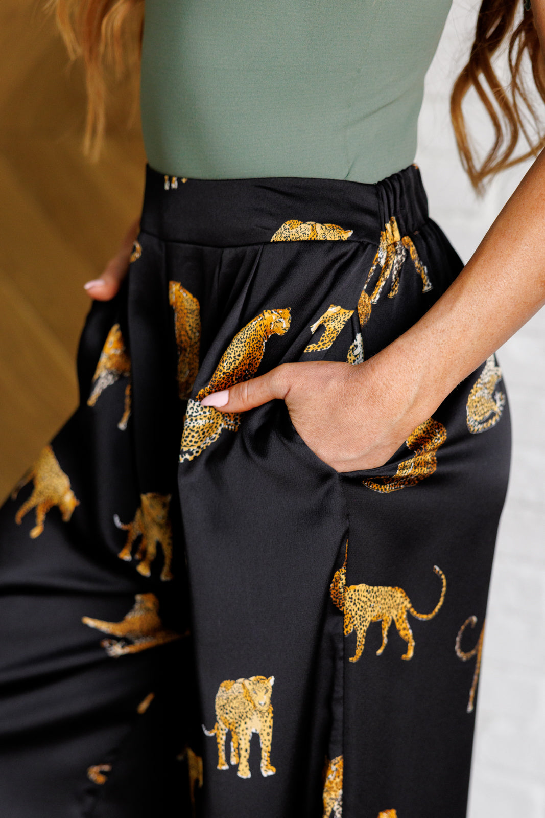 Legendary Leopard Print Satin Wide Leg Pants - Women's High Waist Lounge Pants for Casual Wear, Yoga & Home Comfort