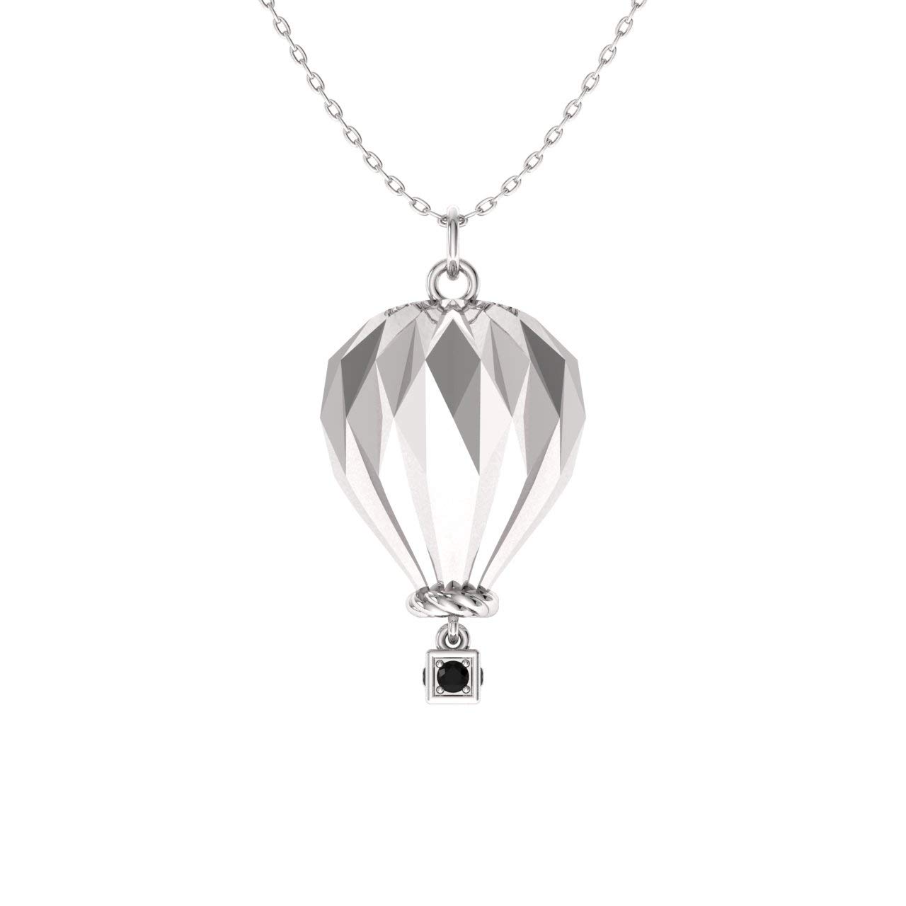 14k White Gold Diamond & Gemstone Hot Air Balloon Necklace | 0.06 Carat Certified Natural Diamond Pendant with Chain | Perfect for Anniversary Gifts, Birthday Presents & Special Occasions