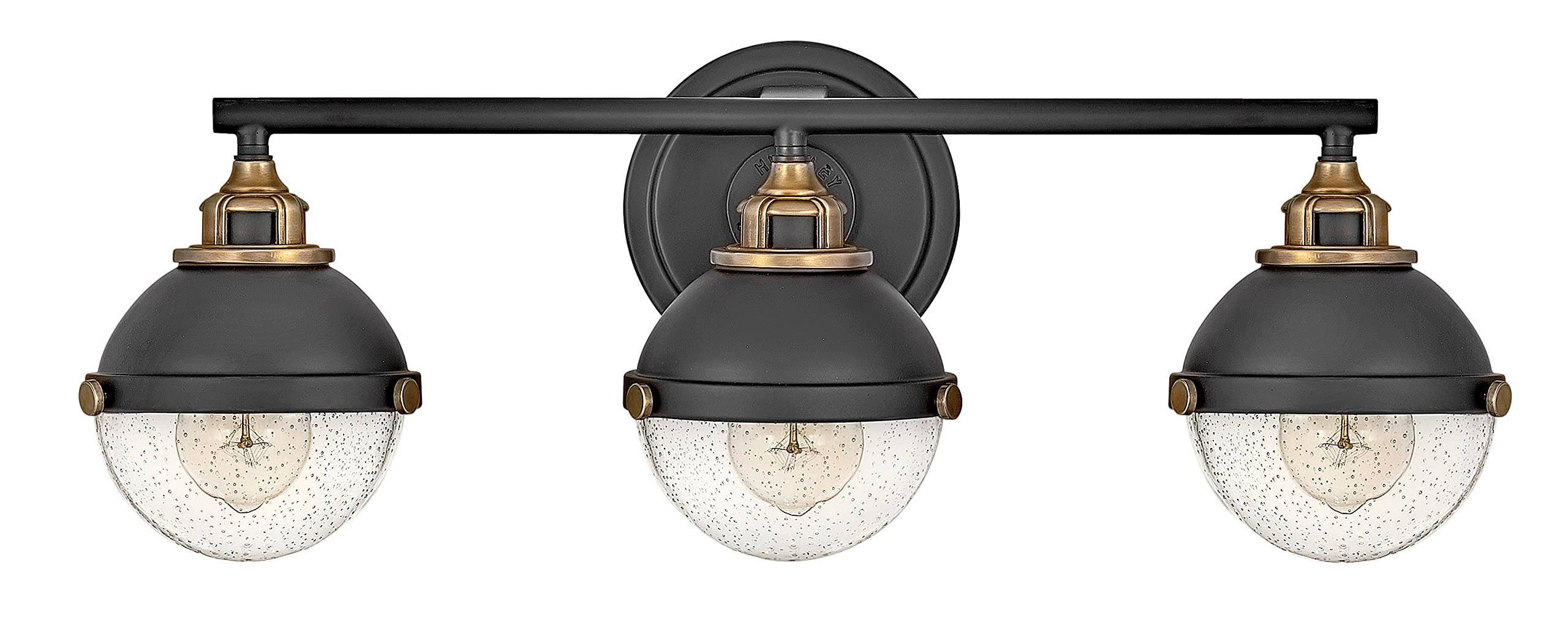Hinkley Fletcher 3-Light Bathroom Vanity Light Fixture with Dome Shade & Clear Seedy Glass - Black & Heritage Brass Accents - Perfect for Bathroom, Powder Room & Dressing Room Lighting