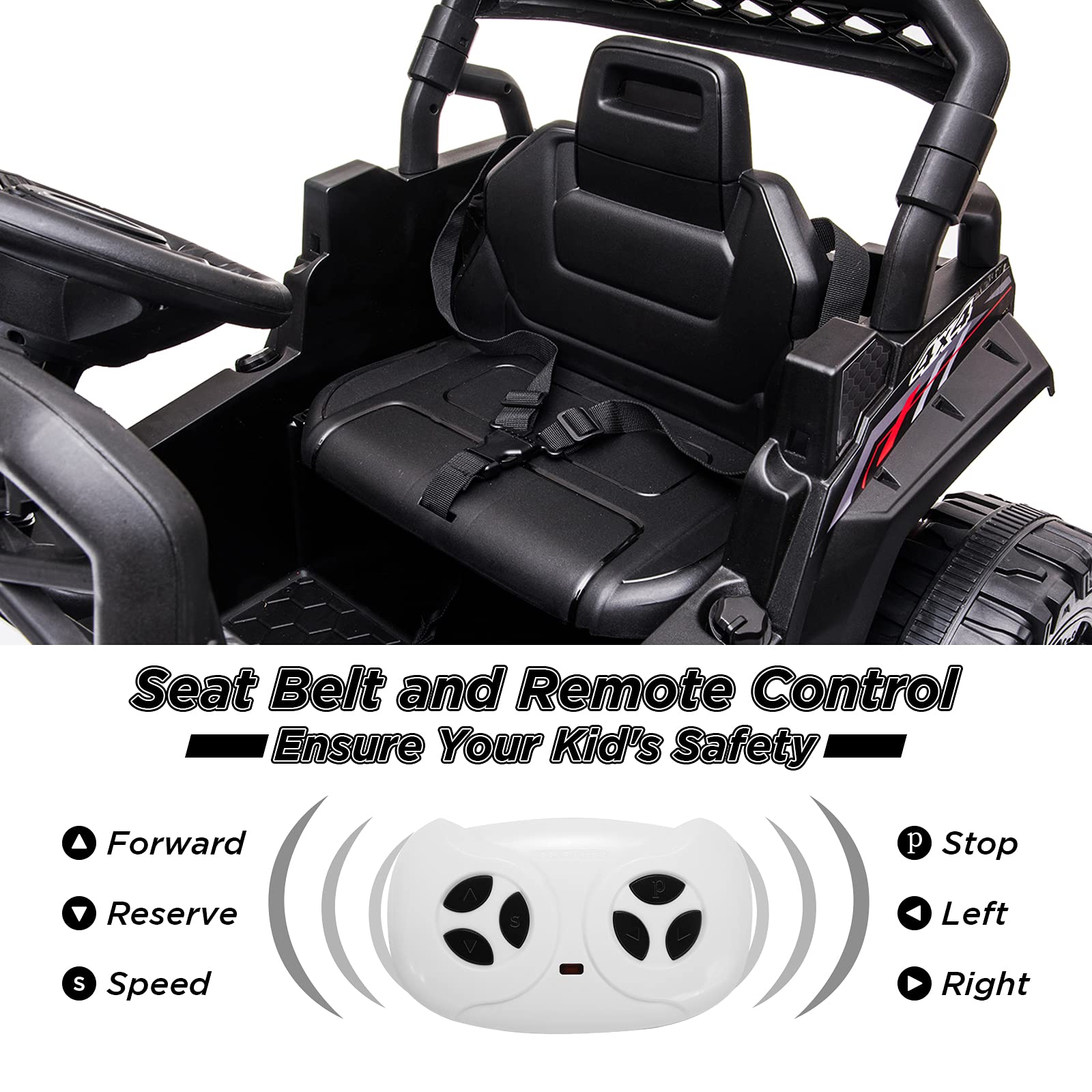 12V Kids Ride On UTV Car - Electric Powered 4-Wheel Toy Vehicle with Parental Remote Control, Spring Suspension & LED Lights - Perfect for Toddlers Outdoor Play & Backyard Adventures (Black)