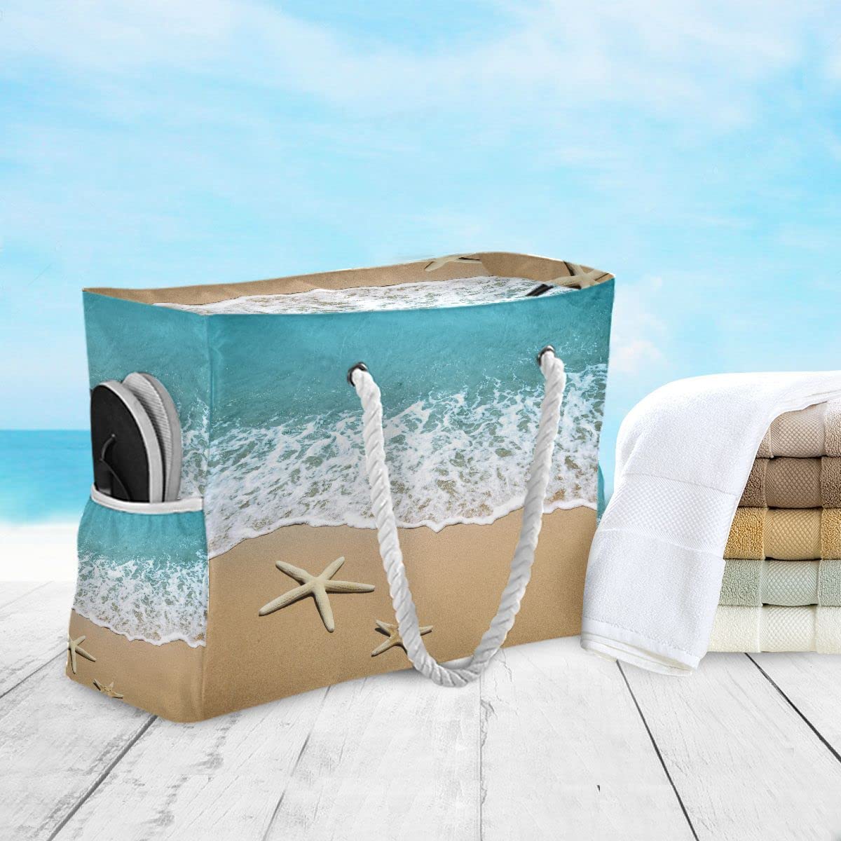 **Large Starfish Beach Tote Bag for Women - Waterproof Pool Shoulder Bag Purse for Beach, Swimming, Travel & Shopping**