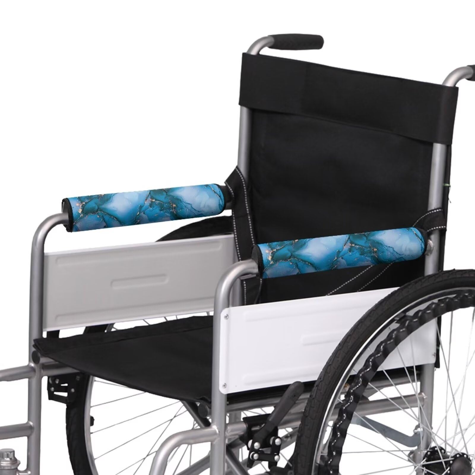 Blue Adjustable Wheelchair Arm Pads 2PC - Washable for Office & Home Use