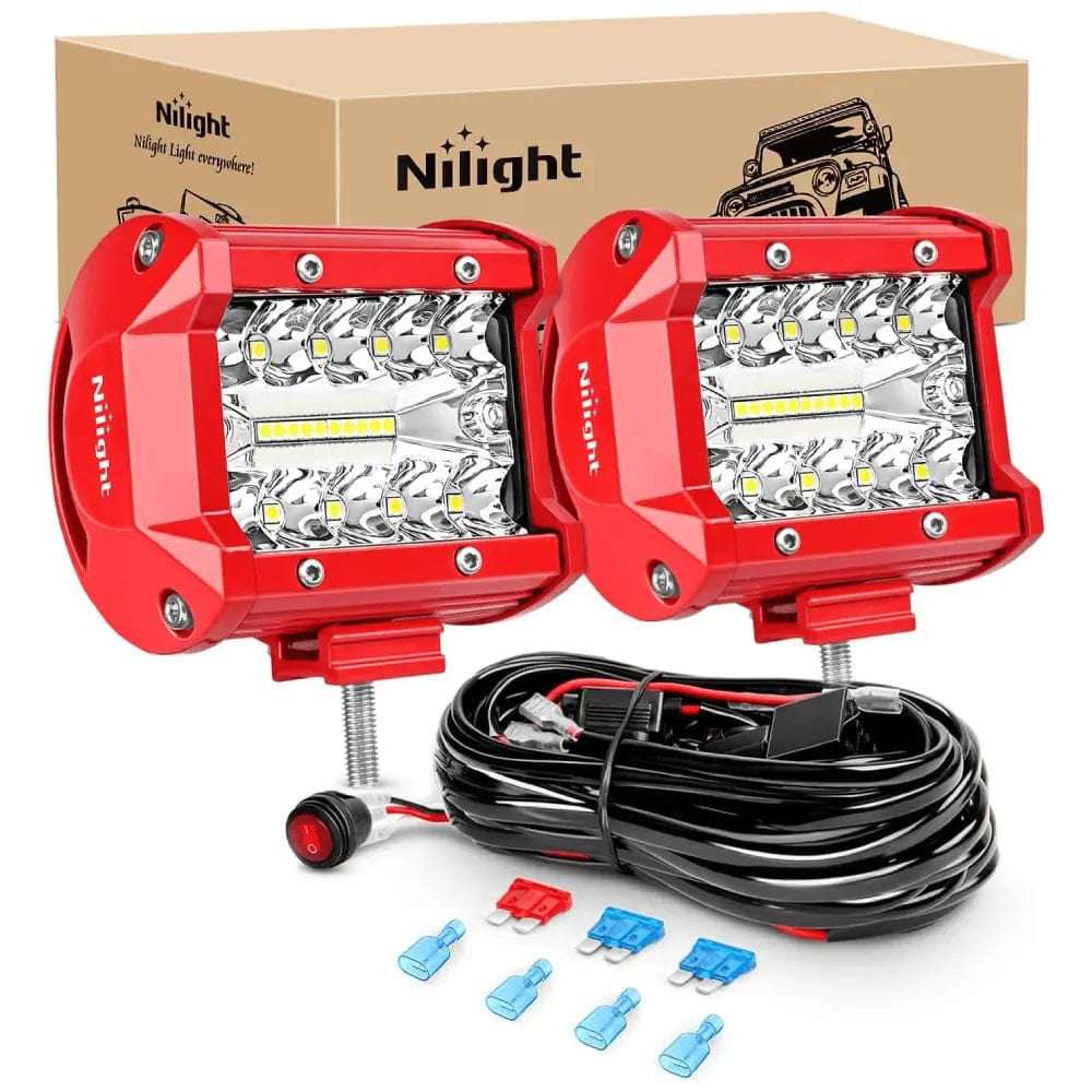 4 Inch 60W Triple Row Red LED Light Bar Kit (Pair) - 16AWG Wiring with 3-Pin Switch | Off-Road, Truck, ATV, UTV, Jeep Lighting Accessories