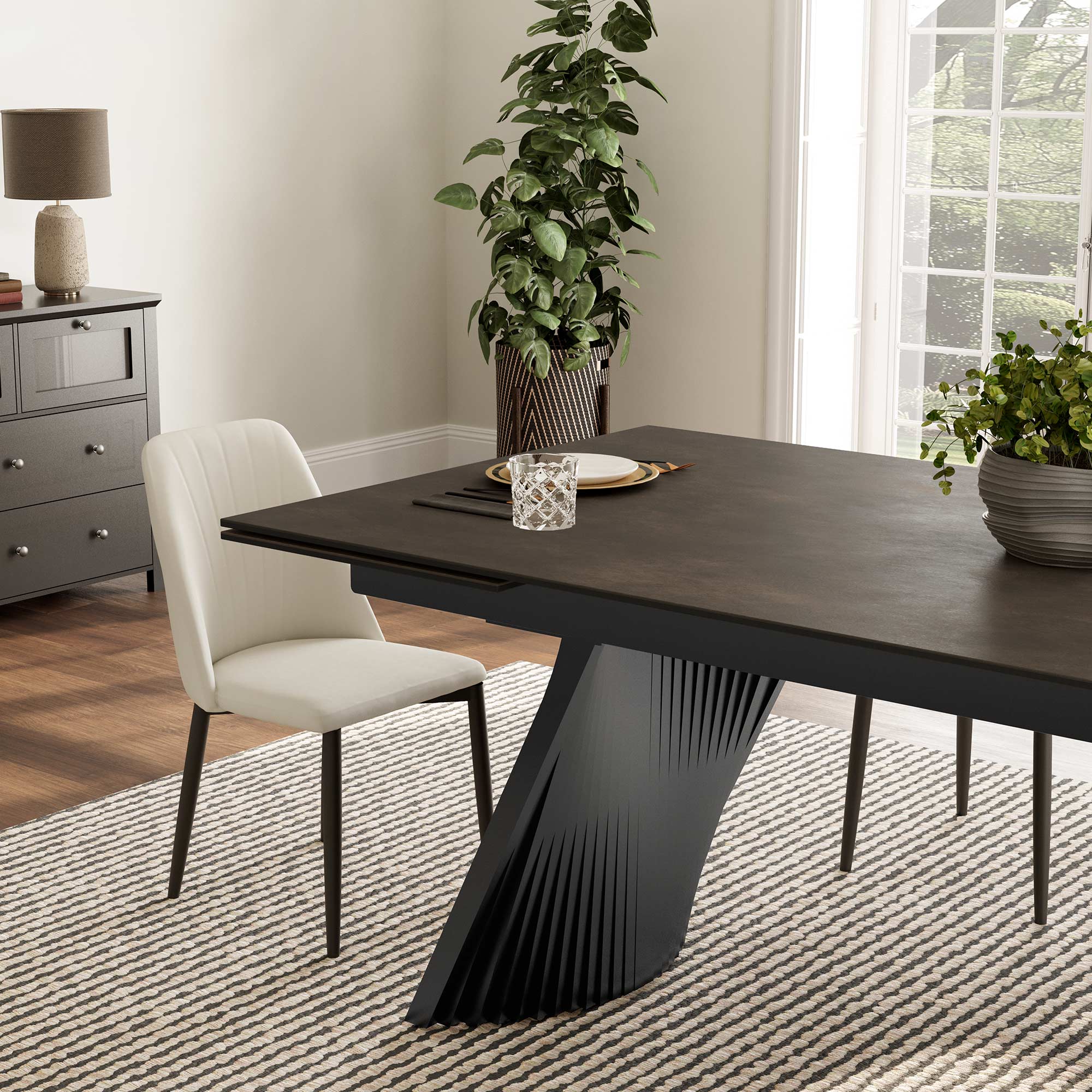 Charlotte 90-129 Inch Extendable Dining Table with Sintered Stone Top - Modern Expandable Kitchen Table for Family Gatherings & Dinner Parties