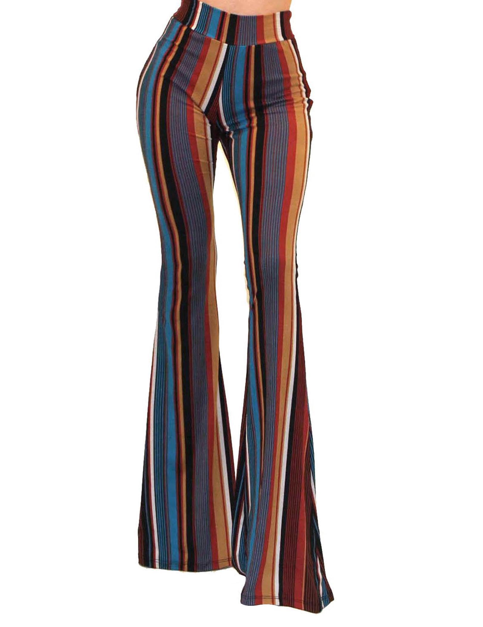 Women's Sexy High Waisted Flare Pants - Boho Printed Stretchy Bell Bottom Leggings for Casual Wear & Party Outfits | Comfortable Retro 70s Style Yoga Pants